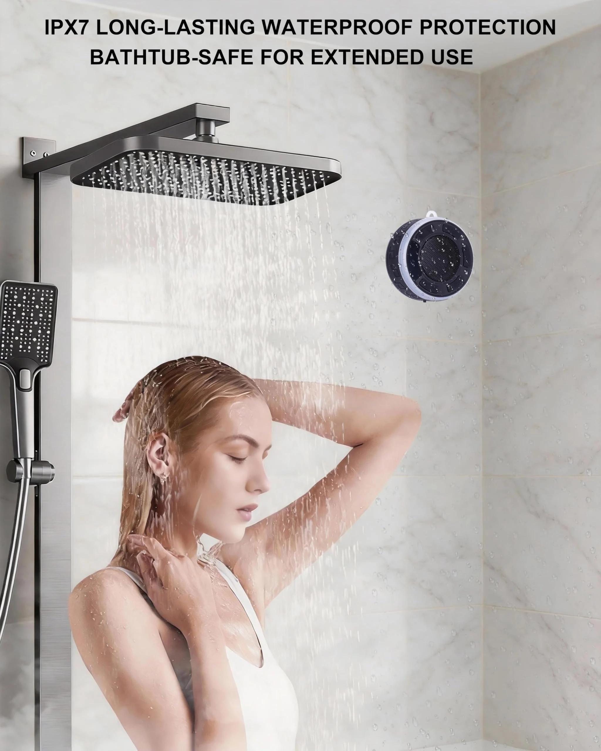 Shower Speaker Bluetooth Waterproof, Portable Wireless Bathroom Speaker with HD Sound & Deep Bass, IPX7 Waterproof Mini Speaker with Shower Phone Holder, for Shower, Pool & Travel - Image 6