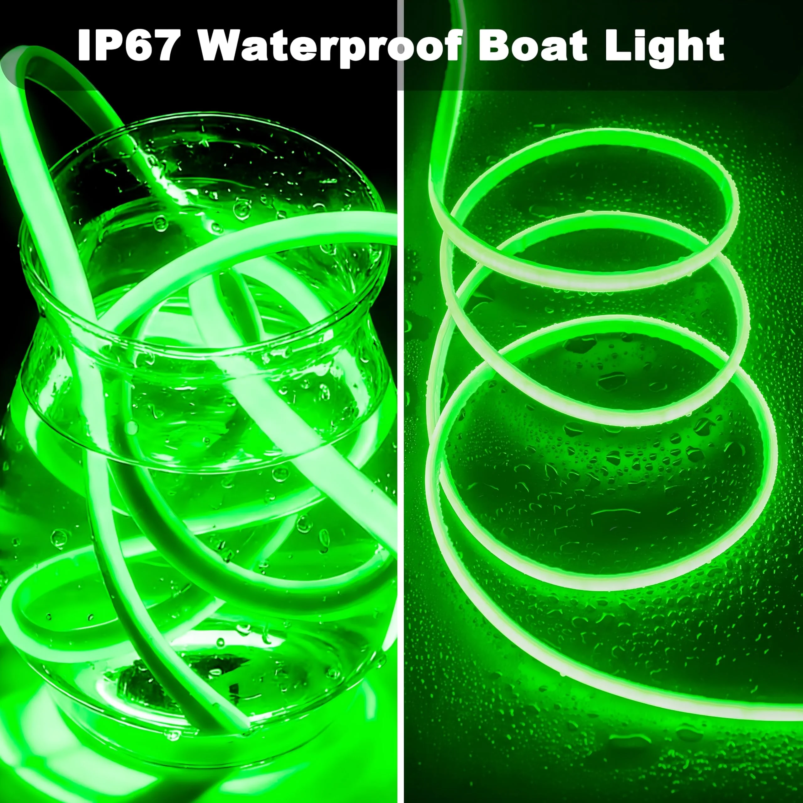 SHUNLEE Led Boat Lights Green 40FT, IP67 COB Waterproof Marine Pontoon Led Lights, Boat Interior Strip Lights for Pontoon, Deck, Night Fishing, Kayak, RV, Bass (40FT-Green) 40FT-Green - Image 2