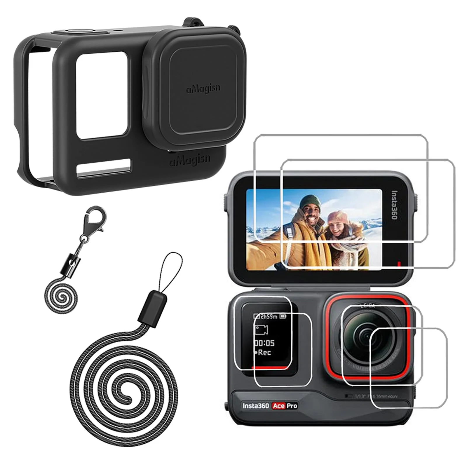 Silicone Case Bag with Lens Cap Screen Protector for Insta360 ACE PRO,debous Soft Rubber Cover Protection LCD Lens Glass Screen Protective (Black)