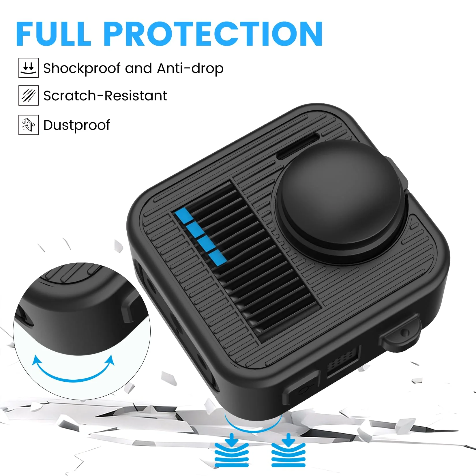 Silicone Protective Case for GoPro Max 2 with Open-Vent Design & Protective Accessories Kit - Includes 9H Tempered Glass Screen Protector, Lens Cap, Battery Cover & Adjustable Lanyard (Black) - Image 3