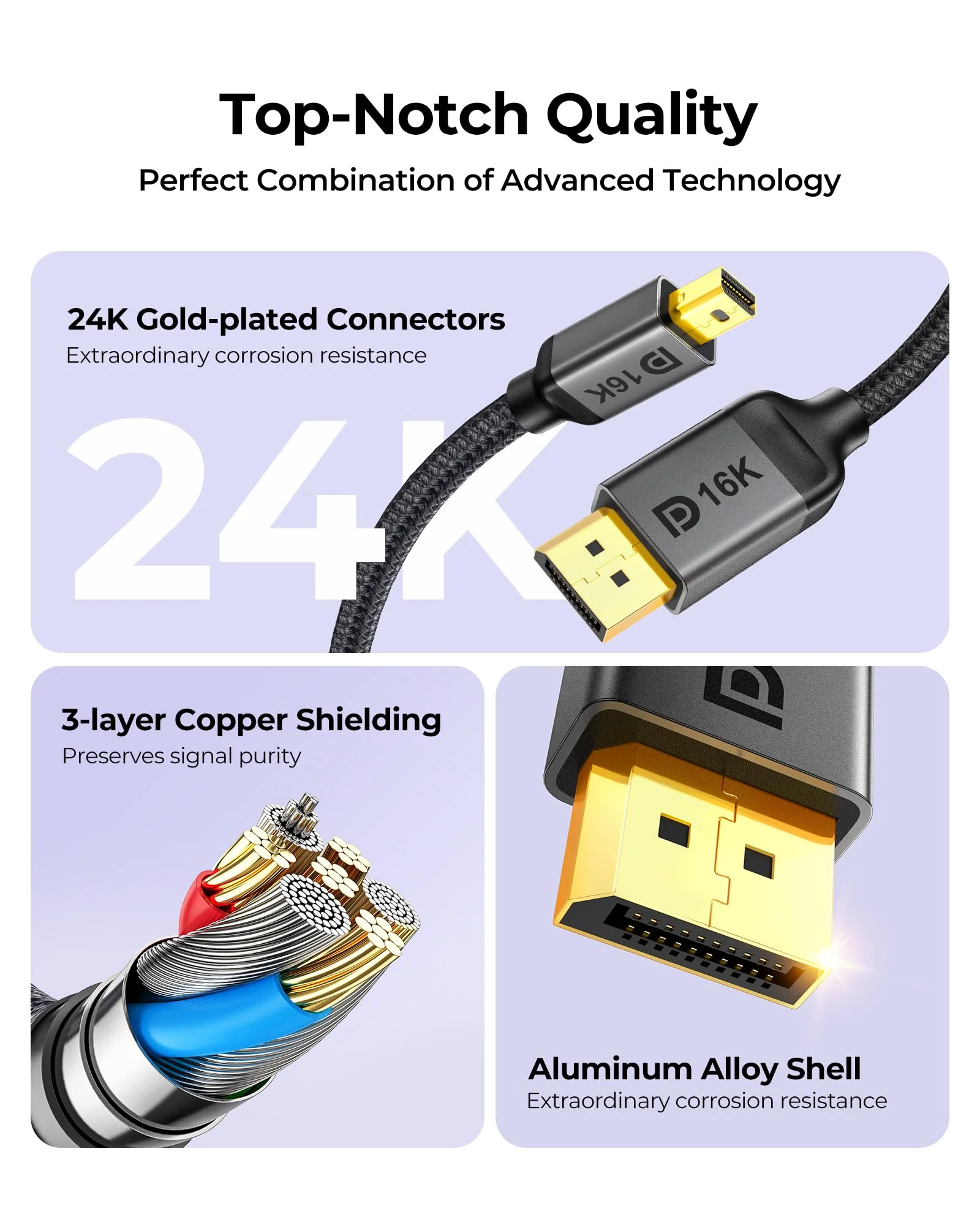 Silkland 16K Mini DisplayPort to DisplayPort 2.1 Cable, [16K@60Hz, 8K@120Hz, 4K@240Hz] 80Gbps Bi-Directional, HDR, G-Sync, Mini DP [Thunderbolt 2] for Gaming Laptop, MacBook, Monitor,6.6FT 6.6FT - Image 7