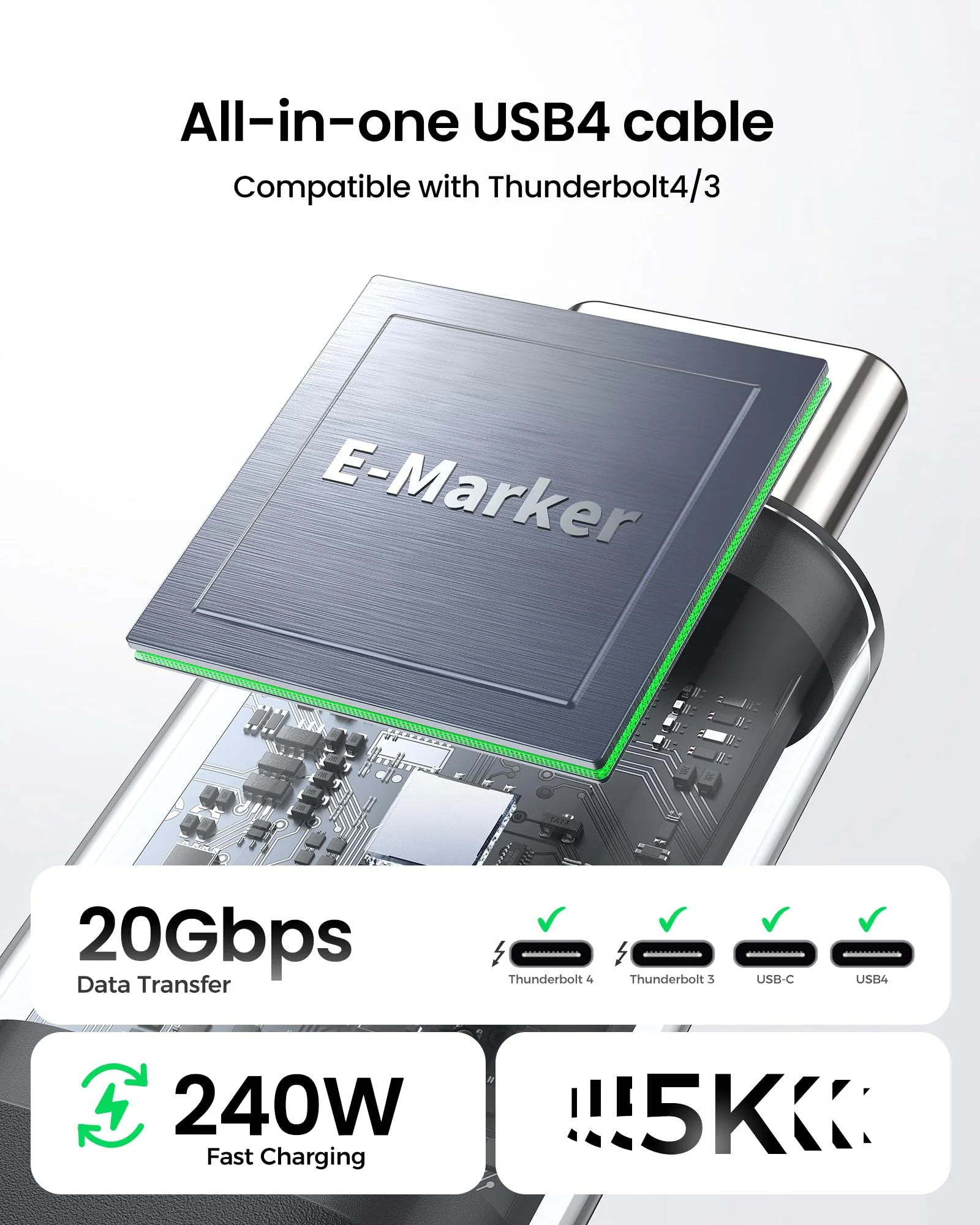 Silkland USB 4 Cable for Long Thunderbolt 4 Cable 16.5FT/5M, 20Gbps Data Transfer, Supports 5K/4K@60Hz, 240W Charging, USB C Video Cable Compatible for Thunderbolt 3, MacBook, SSD, Docking,VR Headset - Image 2