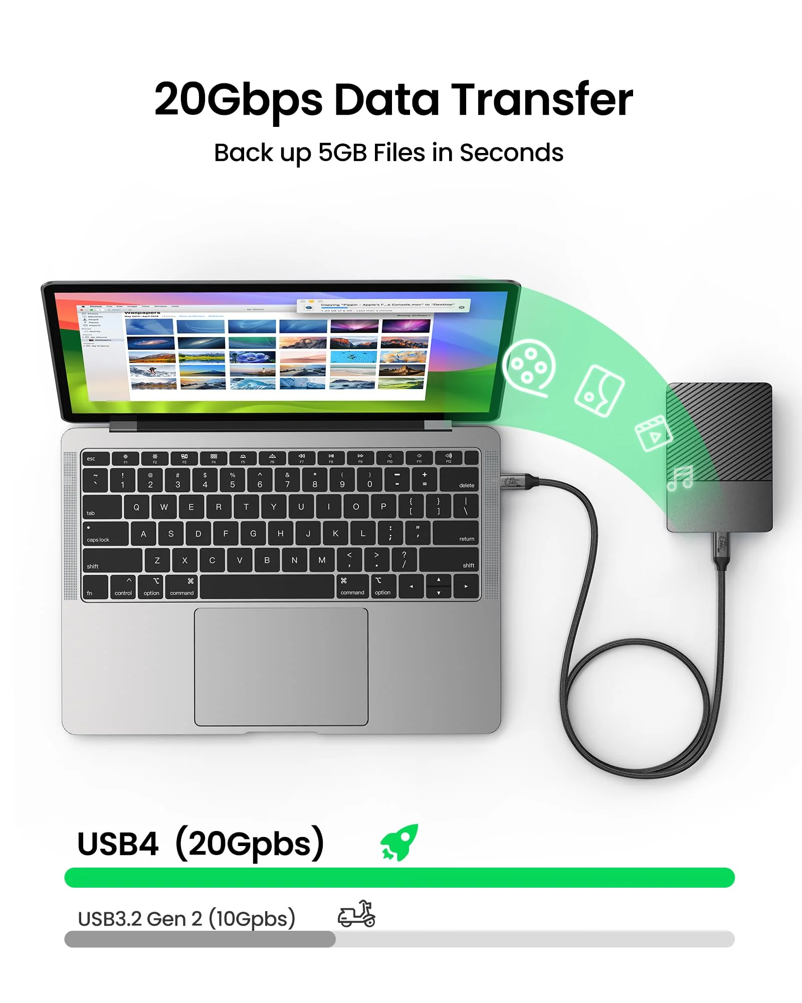 Silkland USB 4 Cable for Long Thunderbolt 4 Cable 16.5FT/5M, 20Gbps Data Transfer, Supports 5K/4K@60Hz, 240W Charging, USB C Video Cable Compatible for Thunderbolt 3, MacBook, SSD, Docking,VR Headset - Image 3