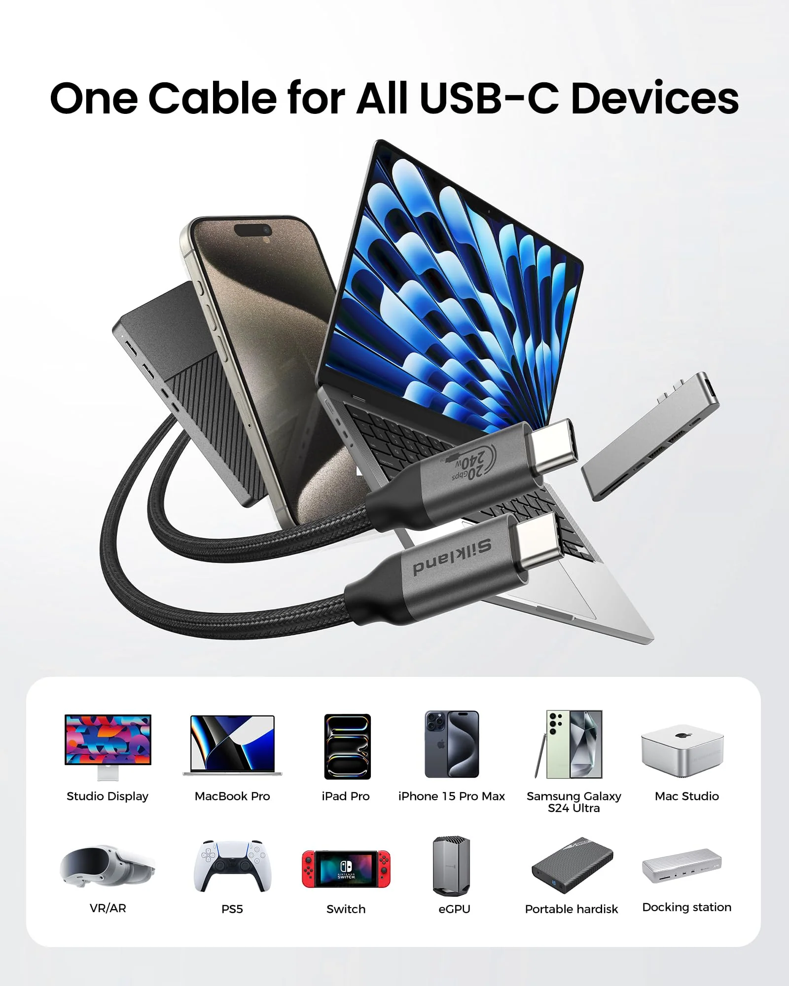 Silkland USB 4 Cable for Long Thunderbolt 4 Cable 16.5FT/5M, 20Gbps Data Transfer, Supports 5K/4K@60Hz, 240W Charging, USB C Video Cable Compatible for Thunderbolt 3, MacBook, SSD, Docking,VR Headset - Image 8