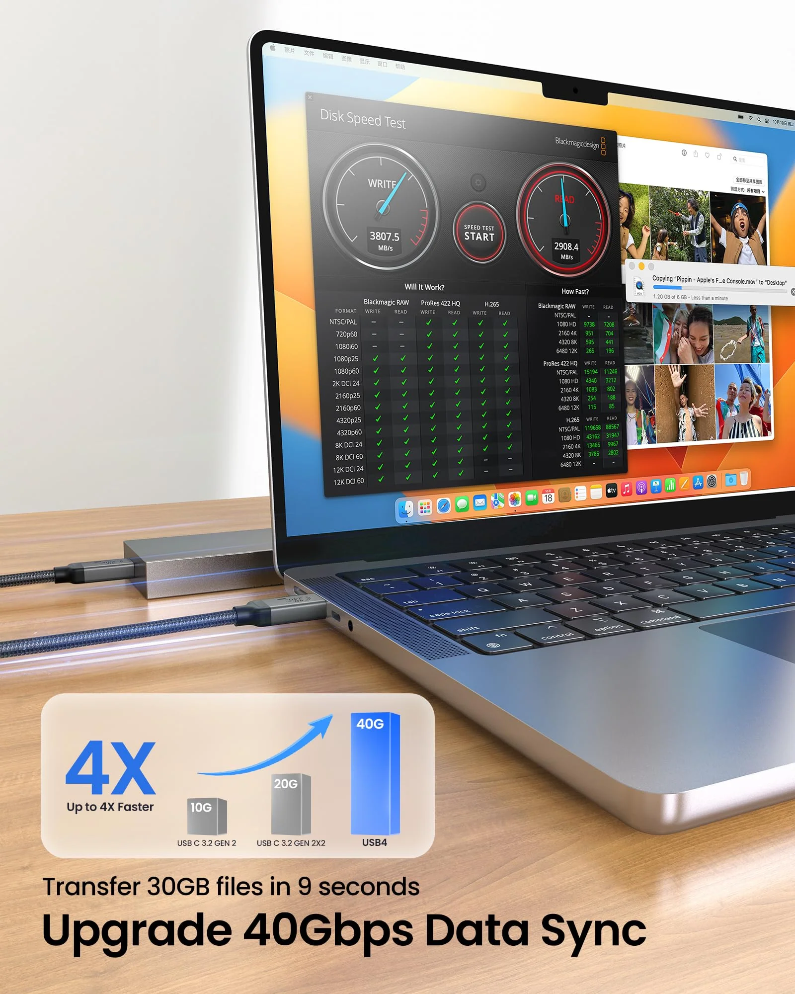 Silkland USB 4 Cable for Thunderbolt 4 Cable 6.6FT/2M, 40Gbps Data Sync, 8K Display/4K@144Hz, 240W Charging, USB C Video Cable Compatible for Thunderbolt 3, MacBook, Monitor, Docking, iPhone 16/15,SSD - Image 3