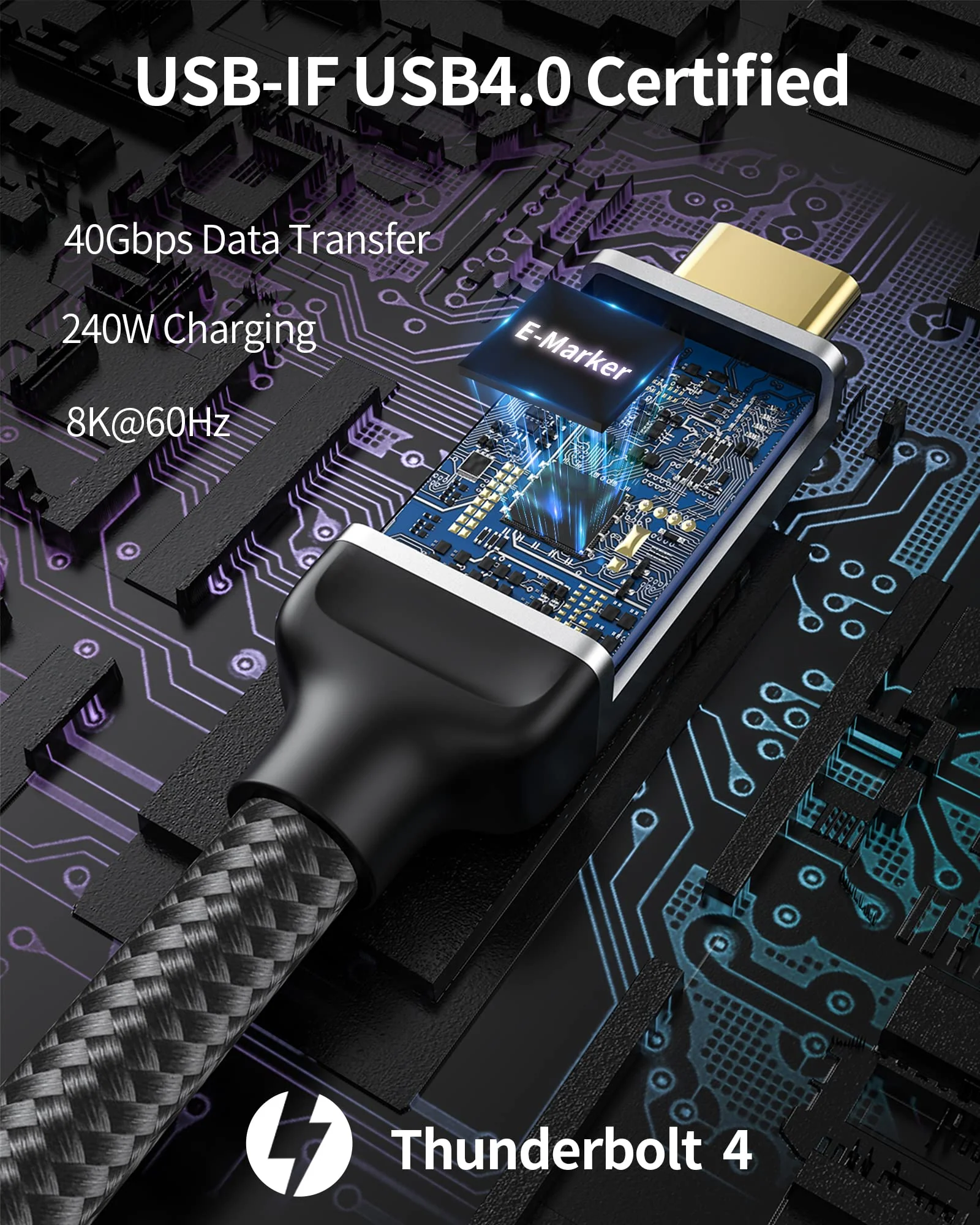 Silkland USB 4 Cable for Thunderbolt 4 Cable 6.6FT/2M, 40Gbps Data Sync, 8K Display/4K@144Hz, 240W Charging, USB C Video Cable Compatible for Thunderbolt 3, MacBook, Monitor, Docking, iPhone 16/15,SSD - Image 9