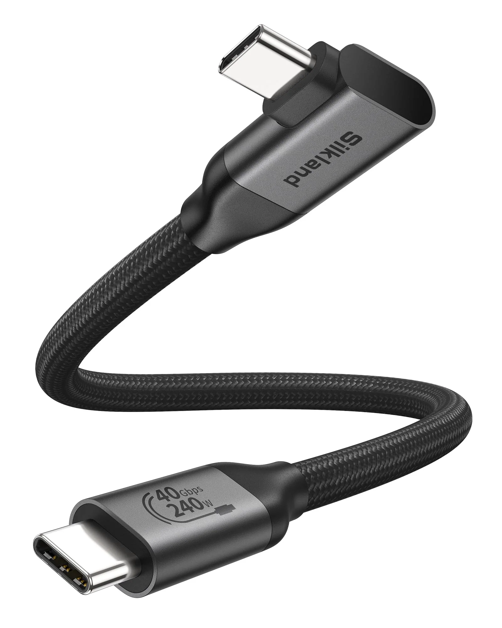 Silkland USB 4 Cable for Thunderbolt 4 Cable Right Angle 90 Degree 1FT, 40Gbps Data Transfer, 8K/5K/4K@60Hz Monitor Cable, 240W Fast Charging Compatible for MacBook, iPhone 16, iPad, Docking, SSD 1 Feet