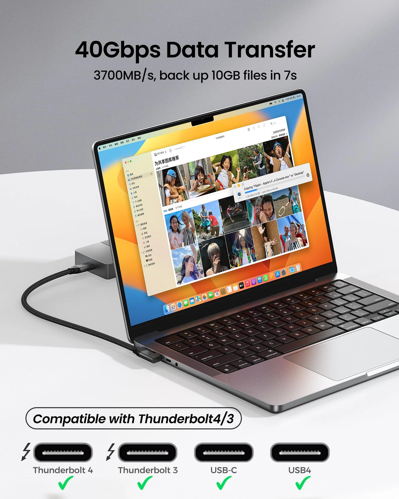 Silkland USB 4 Cable for Thunderbolt 4 Cable Right Angle 90 Degree 3.3FT, 40Gbps Data Transfer, 8K/5K/4K@60Hz Monitor Cable, 240W Fast Charging Compatible for MacBook, iPhone 16, iPad, Docking, SSD 3.3 Feet - Image 2