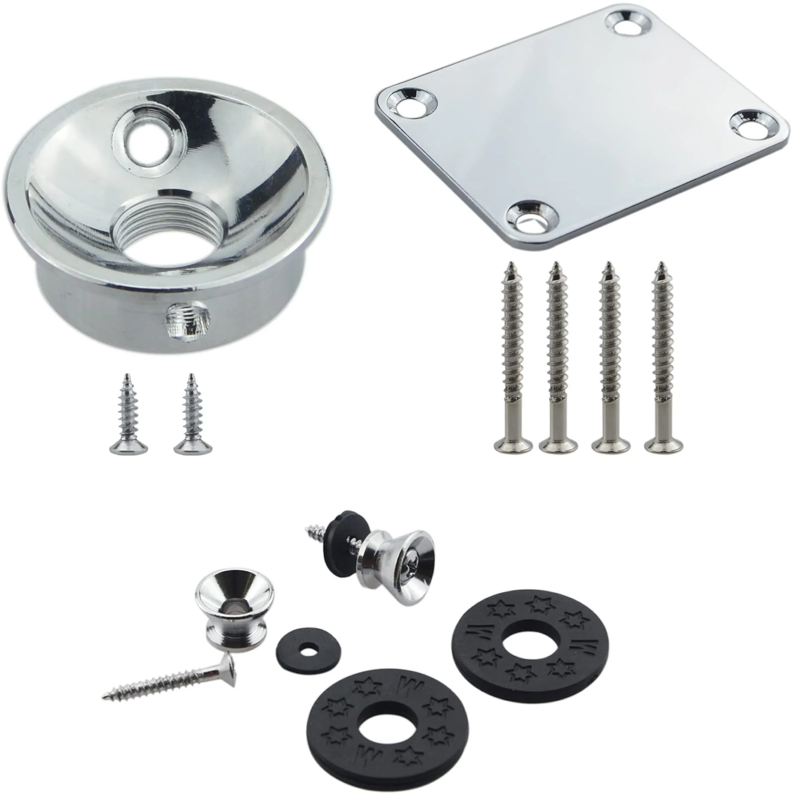 Silver Metric Thread Electric Guitar Jack plate for Fender Tele Telecaster Style Guitar,Thick Metal Guitar Neck Plate with Screws,2 PCS Guitar Strap Buttons with Strap Blocks Silver
