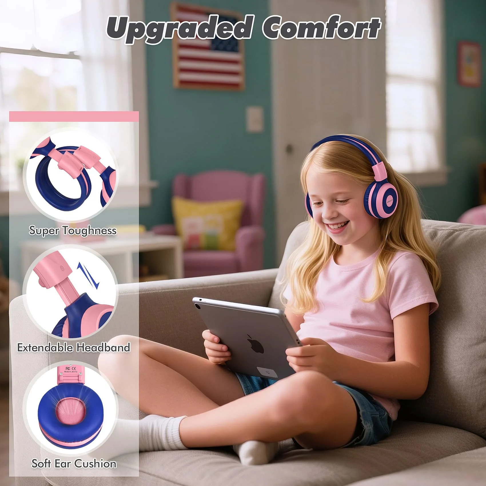 SIMOLIO Wireless Headphones Girls, Bluetooth Foldable Childrens Headphones with Mic and Volume Limited, Over-Ear Stereo Headset for Fire Tablet iPad School Travel Airplane Cellphones, Wired Mode Pink Bubblegum Pink - Image 6