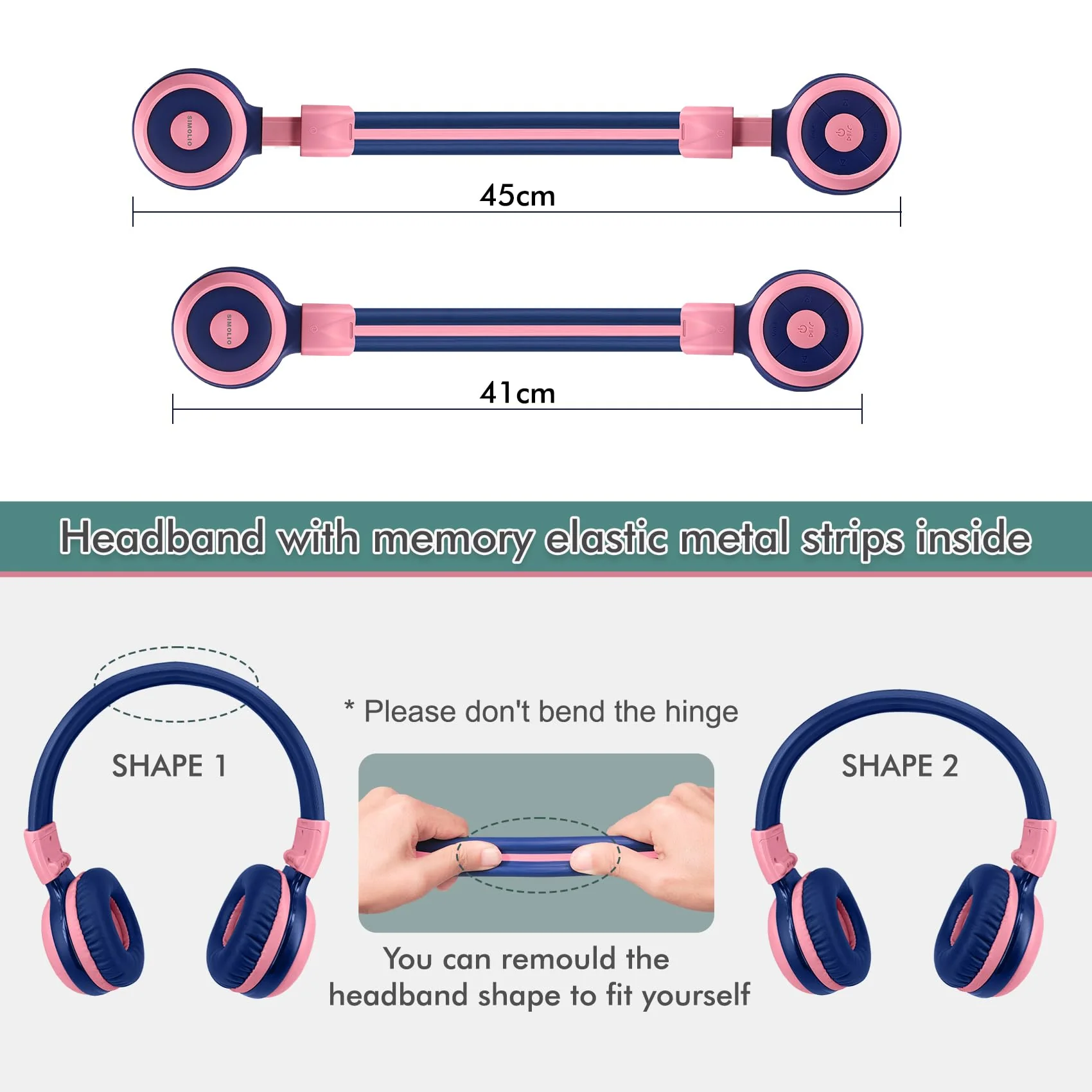 SIMOLIO Wireless Headphones Girls, Bluetooth Foldable Childrens Headphones with Mic and Volume Limited, Over-Ear Stereo Headset for Fire Tablet iPad School Travel Airplane Cellphones, Wired Mode Pink Bubblegum Pink - Image 8