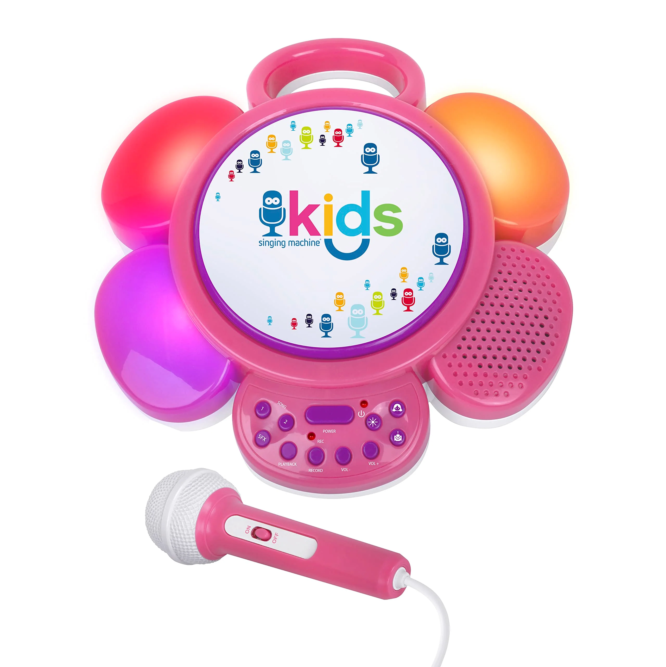 Singing Machine SMK963PP Kids Portable Sing Along Speaker with Pre-Recorded Songs and LED Lights, Pink/Purple