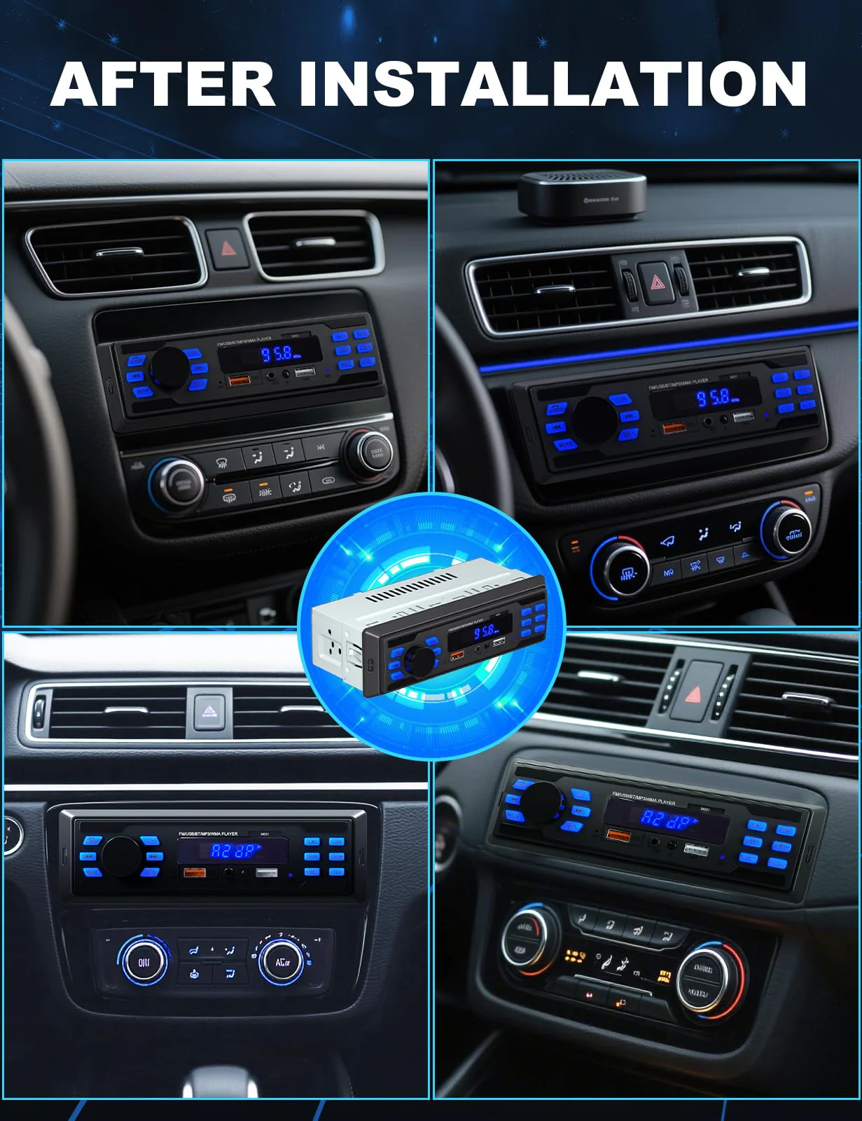 Single DIN Bluetooth Car Stereo, Handsfree Car Radio Receiver & Car Audio System | Dual USB Ports/FM/AUX/MP3/EQ/USB Charging | Universal Fit for Cars Trucks SUV - Image 7