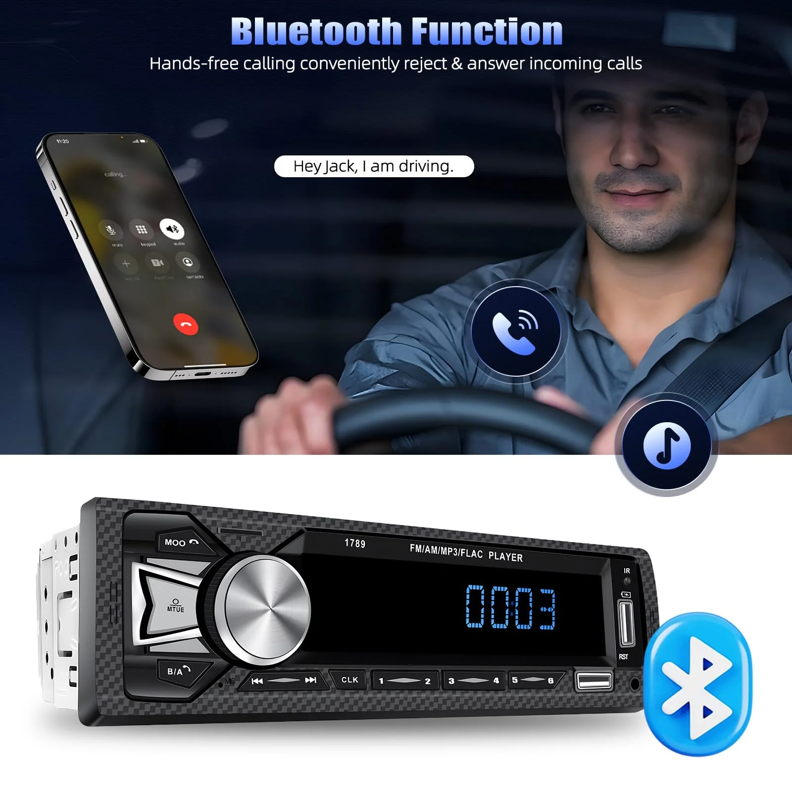 Single Din Car Stereo Bluetooth Hands Free Calling Car Audio Receivers with Digital LCD Display FM Car Radio MP3 Player Quick Charge USB/SD/AUX-in Built-in Microphone MP3+Quick Charge - Image 2