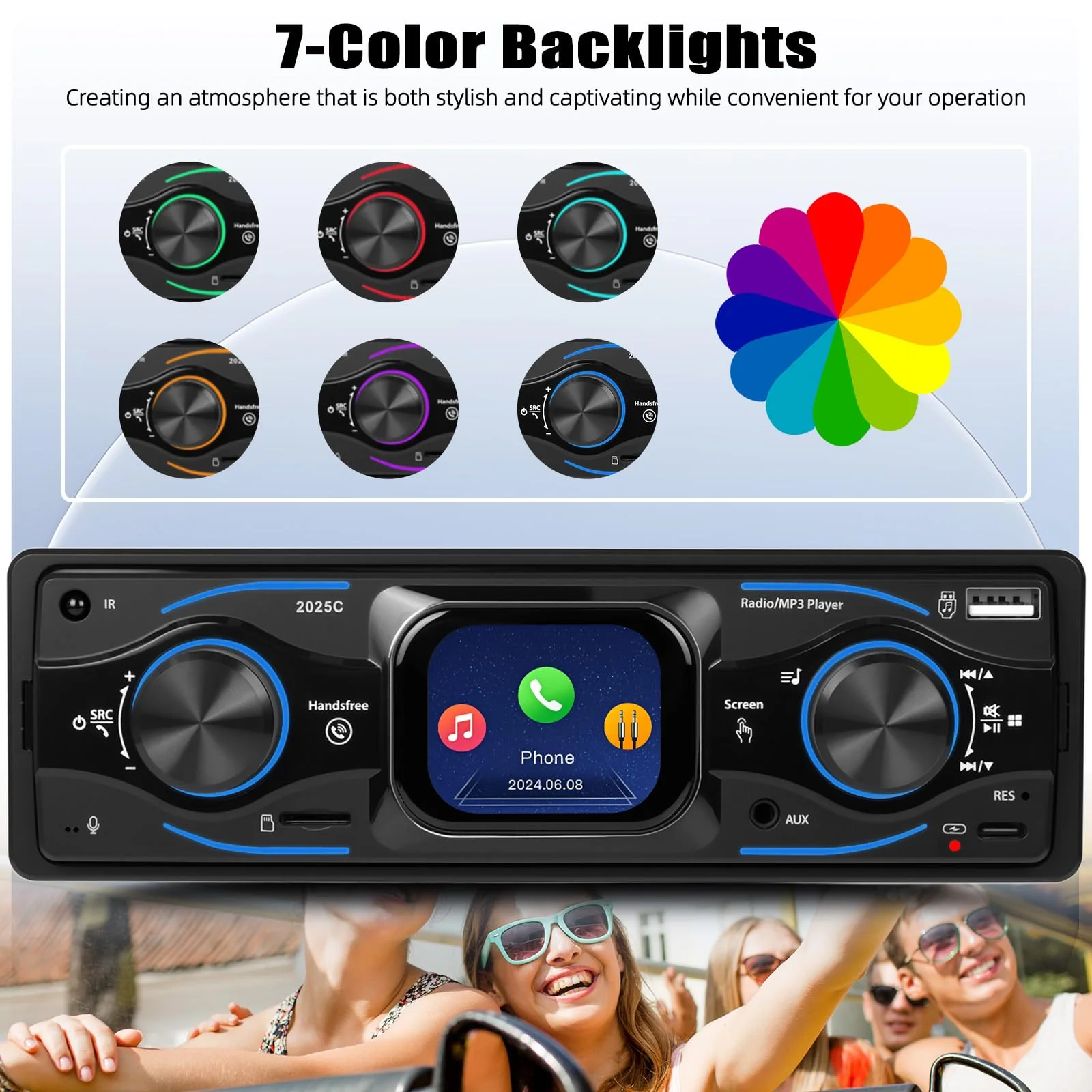 Single Din Car Stereo Marine Radio Bluetooth Multimedia Car Audio Receivers with Digital LCD Display FM Car Radio USB/Type-C/SD/AUX-in MP3 Player Lossless Sound Quality Quick Charge+ SWC - Image 4
