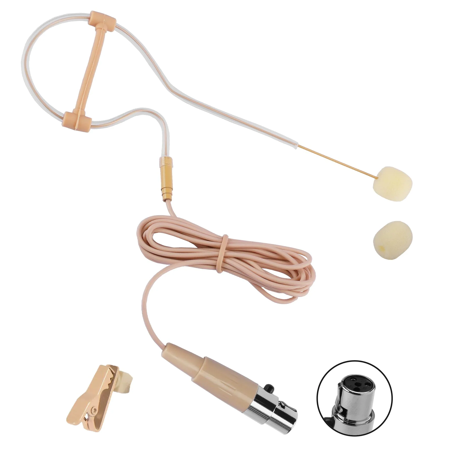 Single Earhook Headset Microphone – Compatible with Shure Wireless Bodypack, Omnidirectional Mic for Lectures, Stage, Theater, Podcasts, with Windscreen, 1.5m Cable, Mini XLR 4-Pin (TA4F)