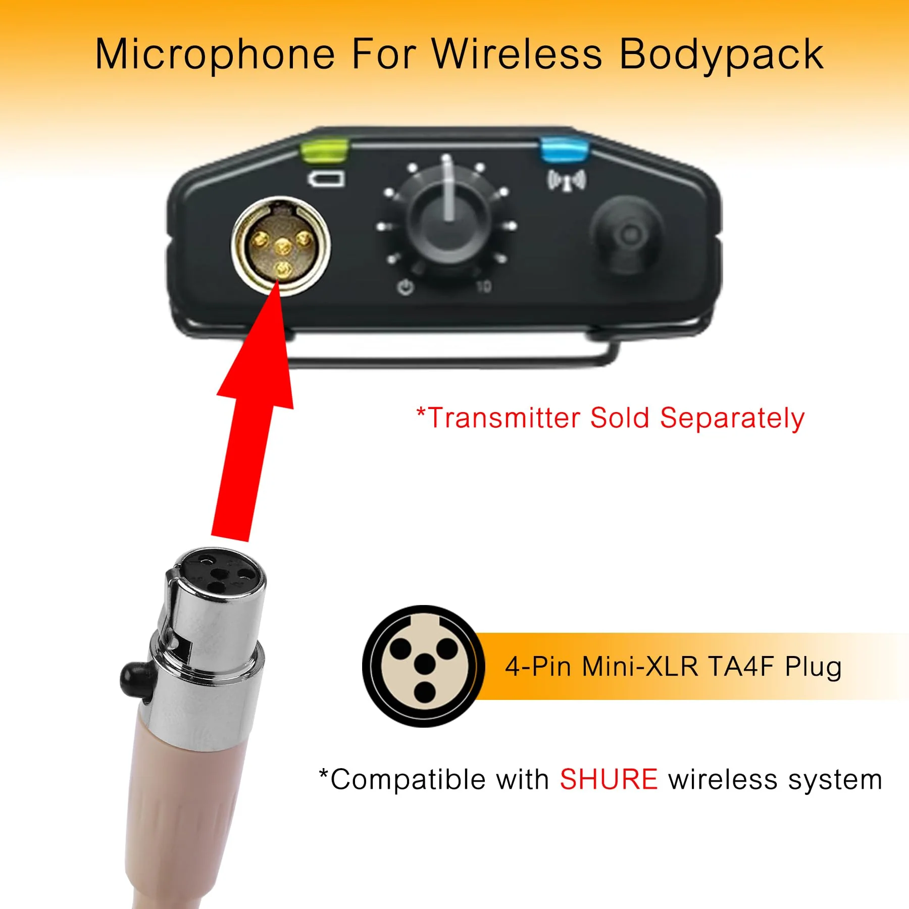 Single Earhook Headset Microphone – Compatible with Shure Wireless Bodypack, Omnidirectional Mic for Lectures, Stage, Theater, Podcasts, with Windscreen, 1.5m Cable, Mini XLR 4-Pin (TA4F) - Image 3