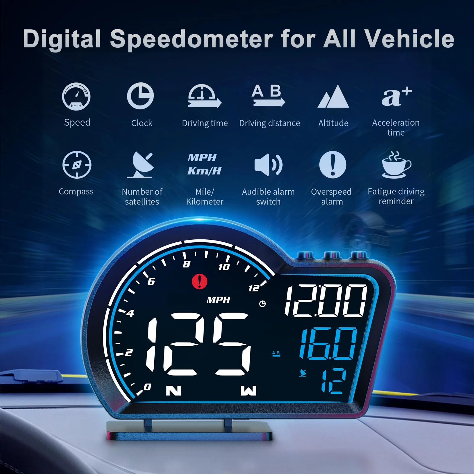 SinoTrack HUD Digital GPS Speedometer for Car Universal Heads Up Display Oversize Screen Large LCD MPH Speedometer Speed Fatigued Diving Alert Over-Speed Alarm Compass for All Vehicle - Image 2