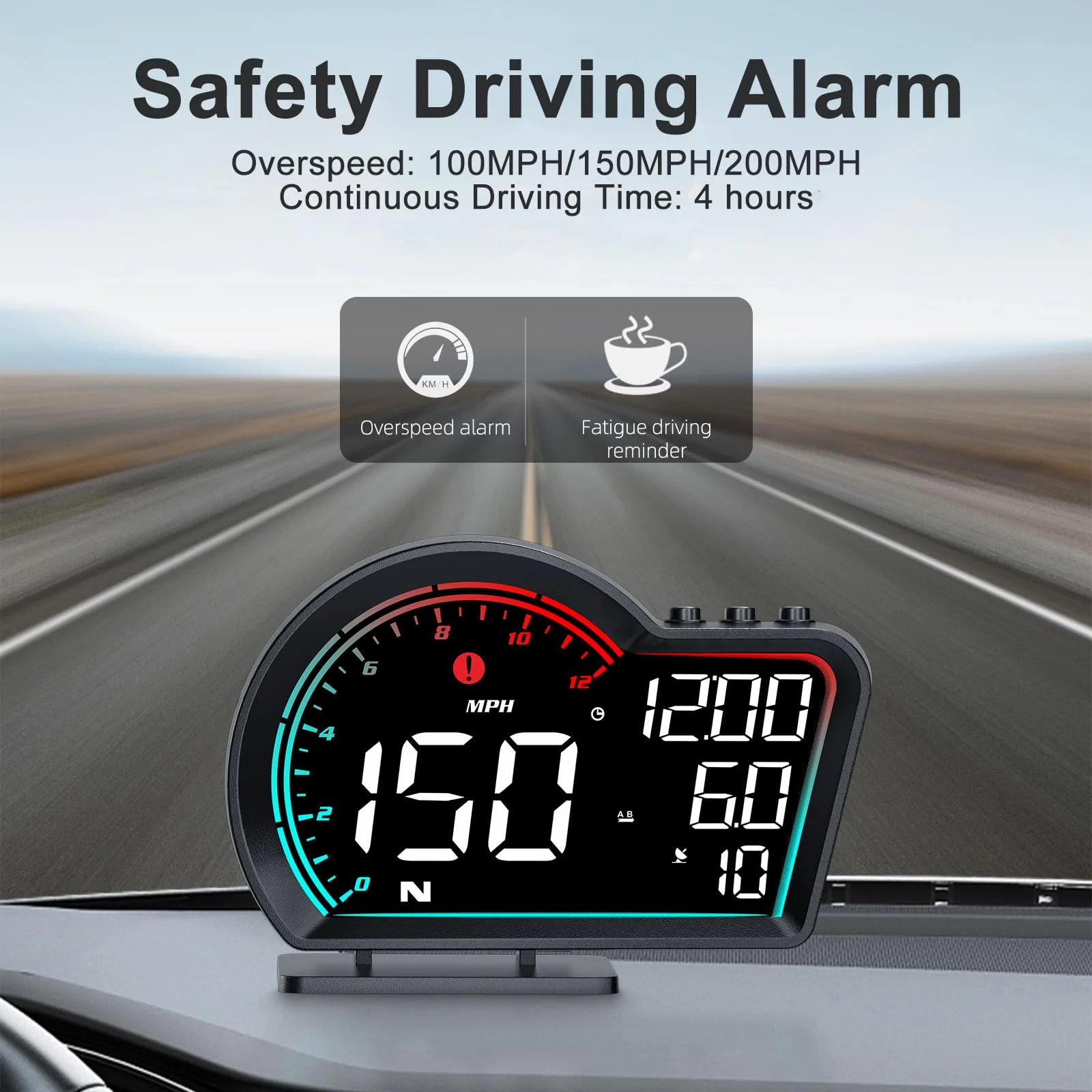 SinoTrack HUD Digital GPS Speedometer for Car Universal Heads Up Display Oversize Screen Large LCD MPH Speedometer Speed Fatigued Diving Alert Over-Speed Alarm Compass for All Vehicle - Image 4