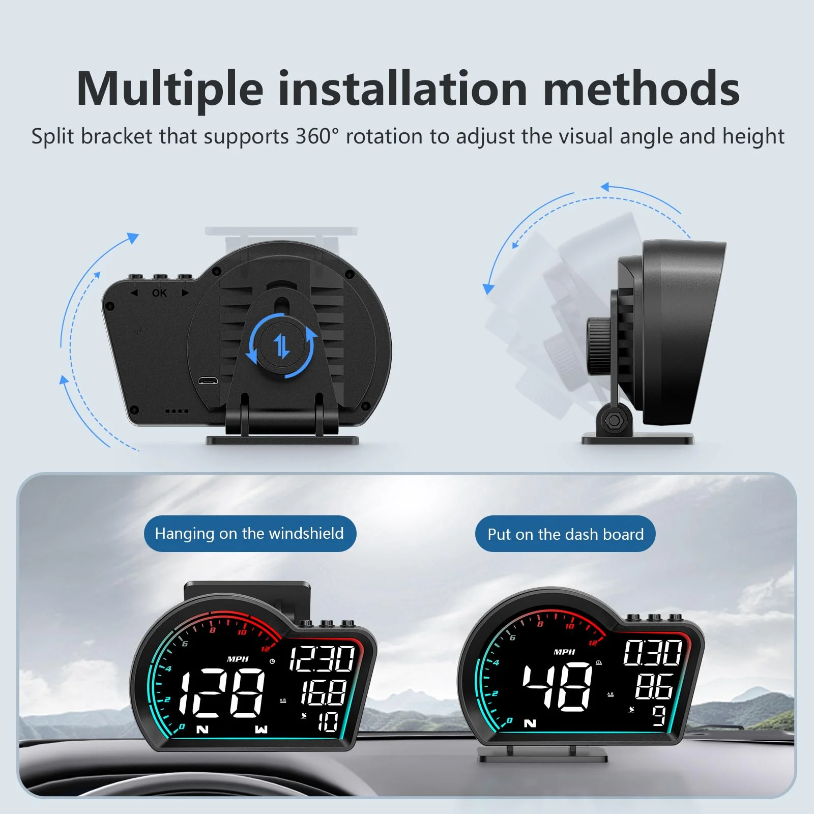 SinoTrack HUD Digital GPS Speedometer for Car Universal Heads Up Display Oversize Screen Large LCD MPH Speedometer Speed Fatigued Diving Alert Over-Speed Alarm Compass for All Vehicle - Image 5