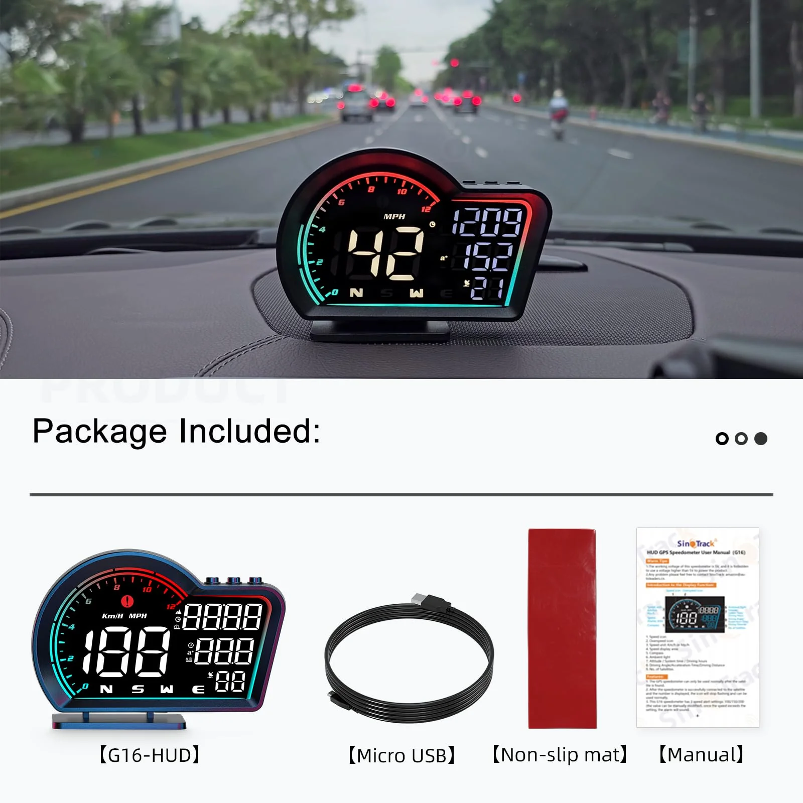 SinoTrack HUD Digital GPS Speedometer for Car Universal Heads Up Display Oversize Screen Large LCD MPH Speedometer Speed Fatigued Diving Alert Over-Speed Alarm Compass for All Vehicle - Image 7