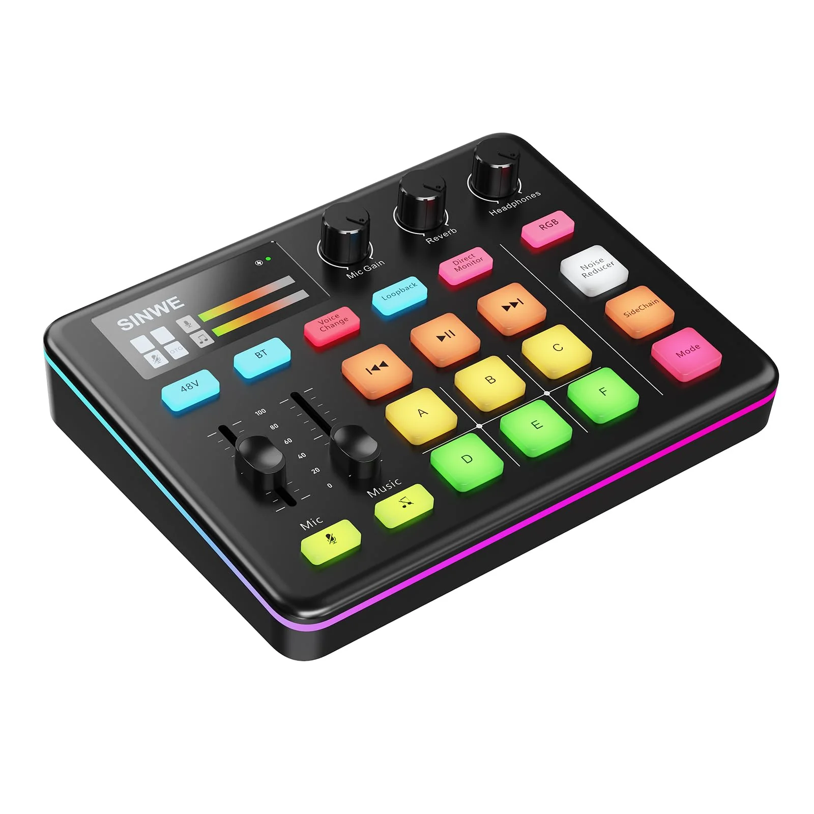SINWE G1 Gaming Audio Mixer, RGB Audio Interface with Pro-preamp,Bluetooth, Streaming PC Mixer with XLR/48V Phantom Power for Live Streaming, Podcasting, Content Create, Gaming(Black) Black
