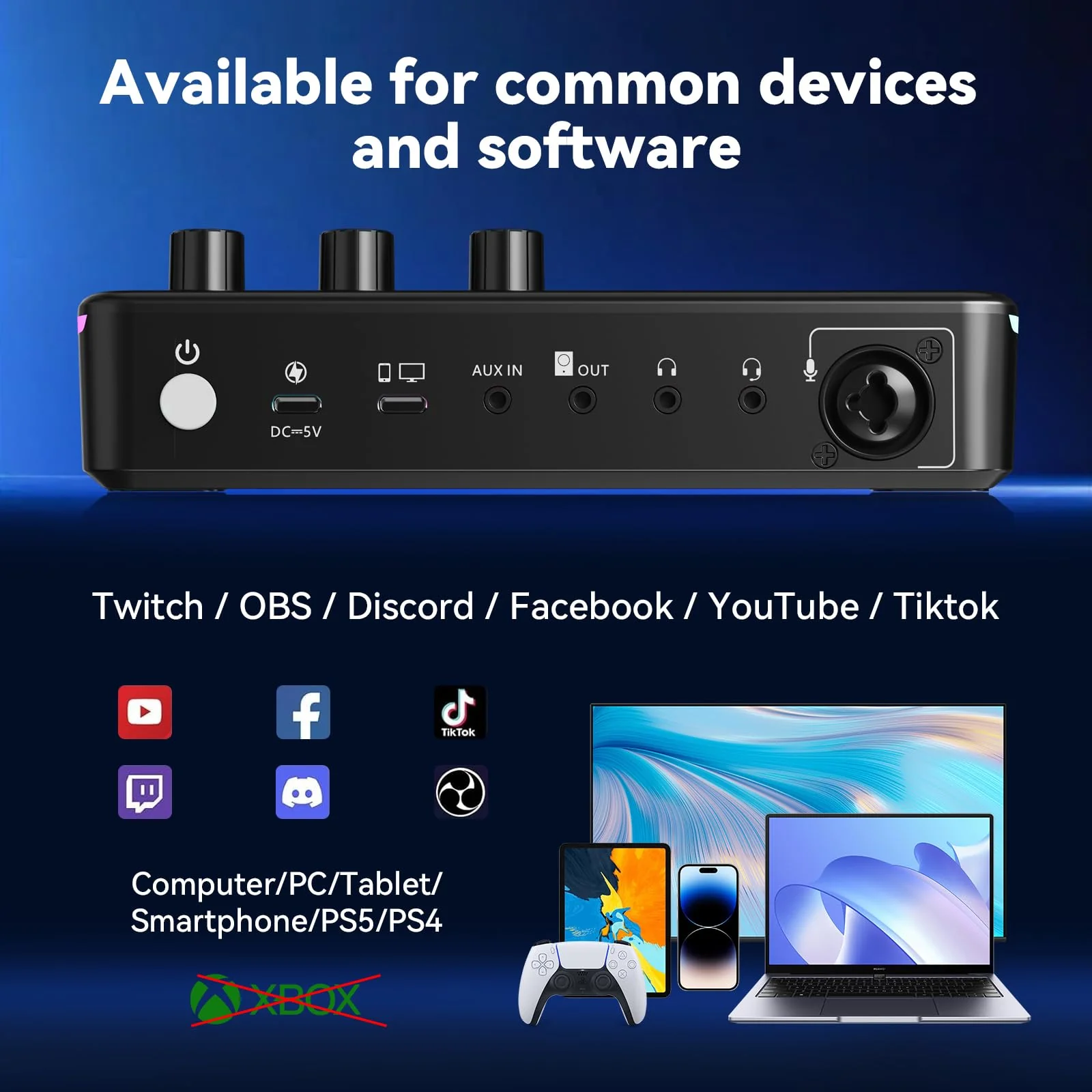 SINWE G1 Gaming Audio Mixer, RGB Audio Interface with Pro-preamp,Bluetooth, Streaming PC Mixer with XLR/48V Phantom Power for Live Streaming, Podcasting, Content Create, Gaming(Black) Black - Image 6