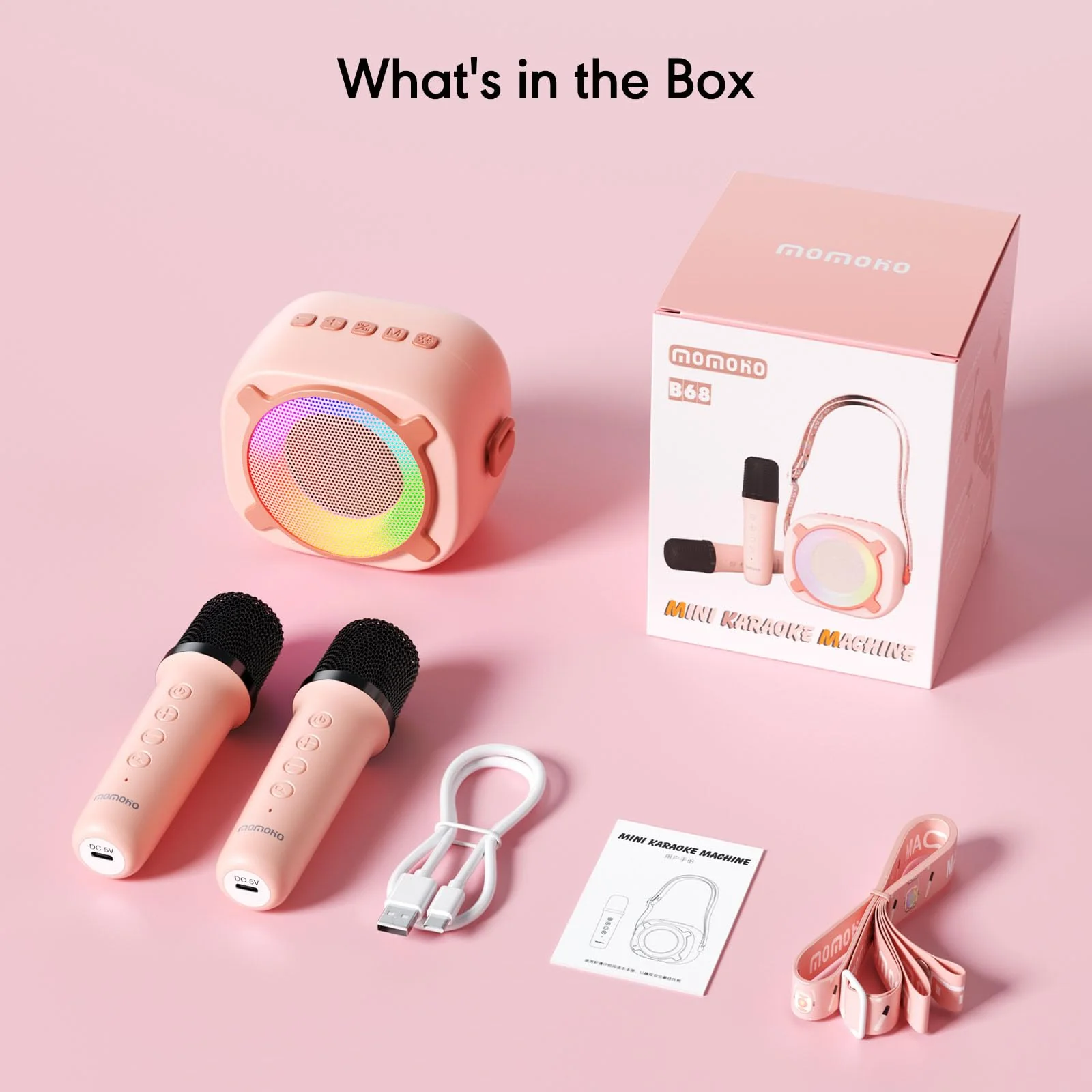 Siren K1 Mini Karaoke Machine for Kids, Portable Bluetooth Speaker with 2 Wireless Mics & Party Lights, Magic Voice Effects for 3-12 Year Old Girls & Boys (Pink) - Image 8