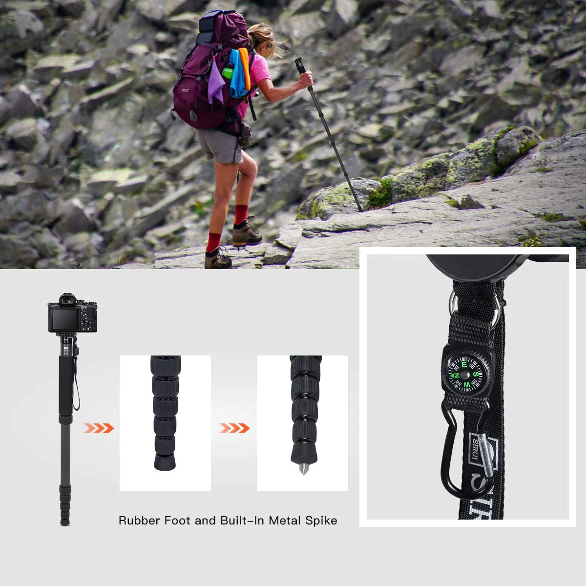 SIRUI Camera Monopod AM-326M 6 Section Carbon Fiber Portable Compact Lightweight Travel Monopod - Image 3