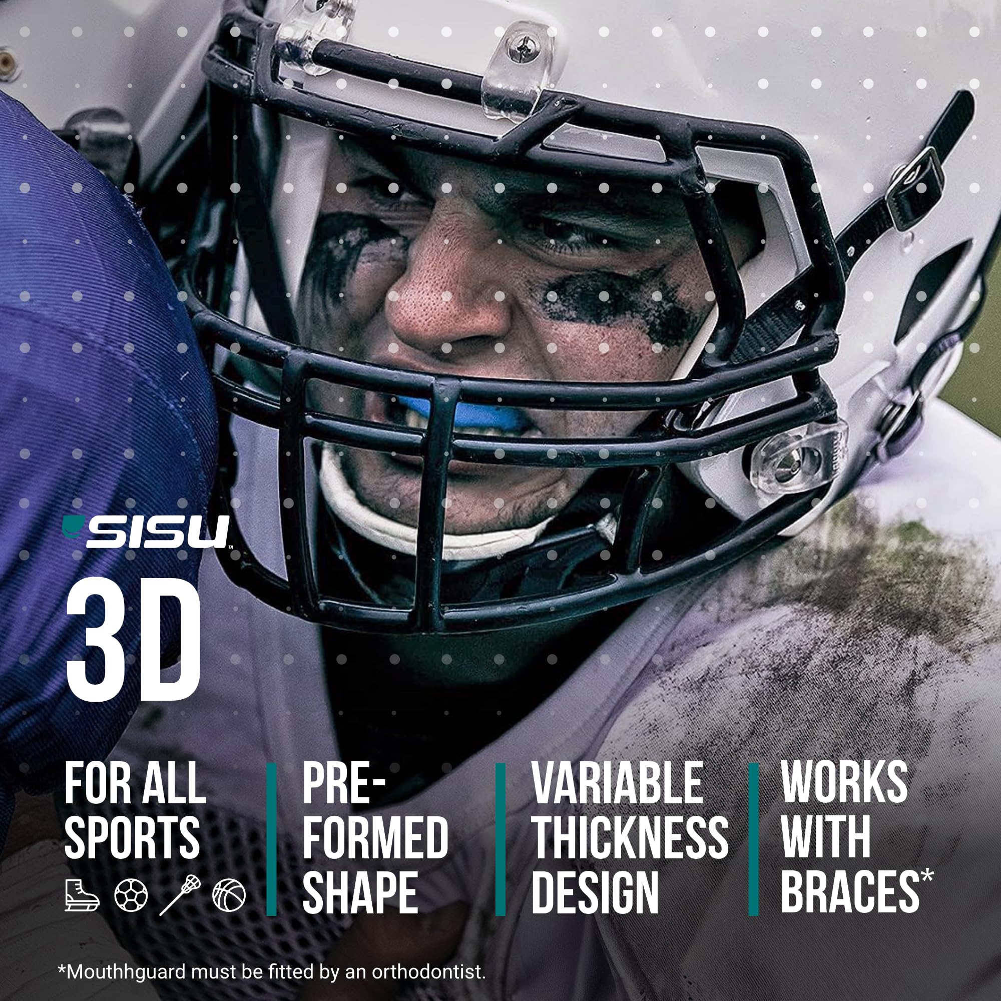 SISU 3D Mouthguard - Pre-Formed, Easy Fit Protection for Lacrosse, Football, Hockey, Team Sports - Remoldable Up to 20 Times - Non Toxic Youth (under 5' tall) Royal Blue - Image 2