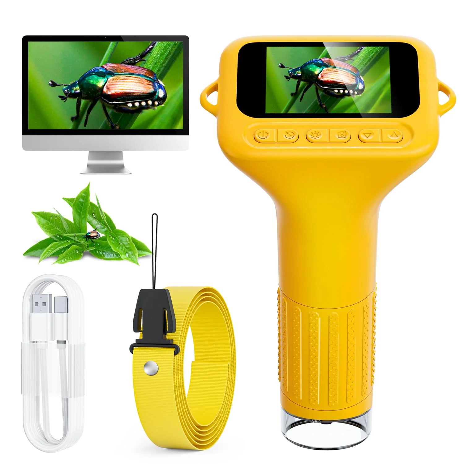 SKYBASIC Digital Microscope for Kids, 2" Screen 1000X Handheld Microscope HD Pocket Portable Microscopes Camera, Science Edu Fun Birthday Gifts Toys for Ages 4-12 Children Students Boys Girls -Yellow 2"-Yellow