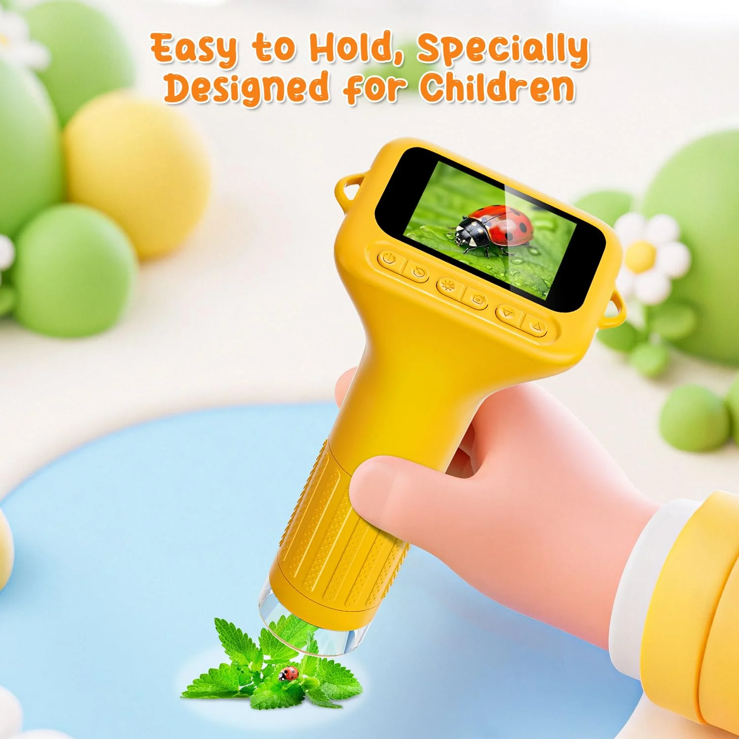 SKYBASIC Digital Microscope for Kids, 2" Screen 1000X Handheld Microscope HD Pocket Portable Microscopes Camera, Science Edu Fun Birthday Gifts Toys for Ages 4-12 Children Students Boys Girls -Yellow 2"-Yellow - Image 4