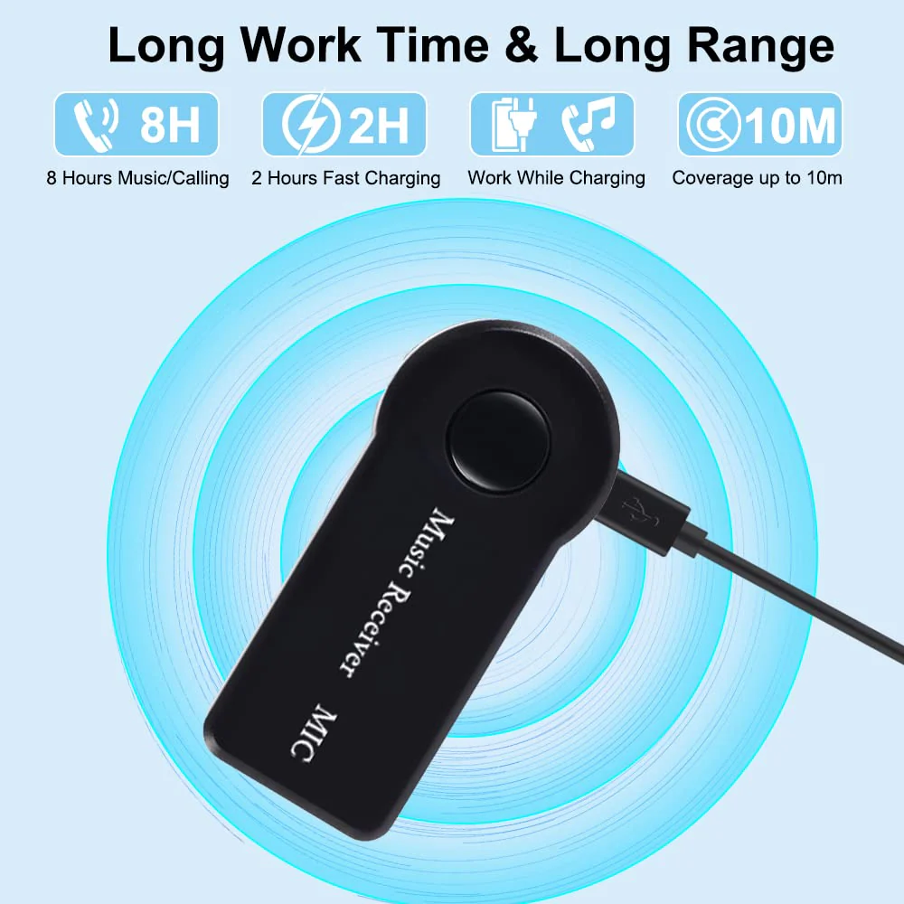 SKYBESS Bluetooth Receiver Portable 3.5mm Aux Bluetooth Audio Adapter for Car/Home Sound System/Wired Headphones/Speaker, Wireless Audio Receiver for Music Streaming/Hands-Free Calls, Built-in Mic - Image 6