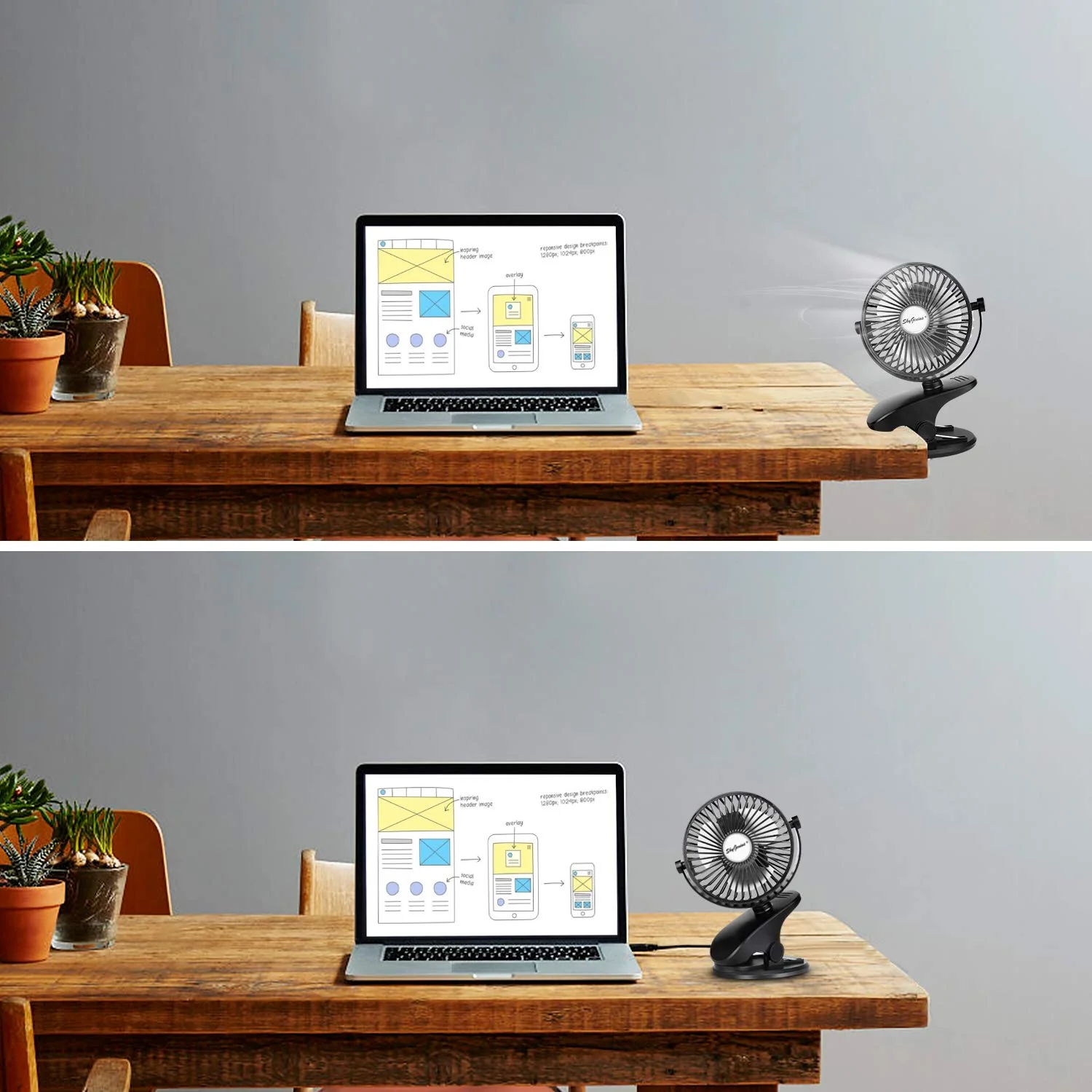 SkyGenius Battery Operated Stroller Fan, Rechargeable USB Powered Mini Clip on Desk Fan Black - Image 4