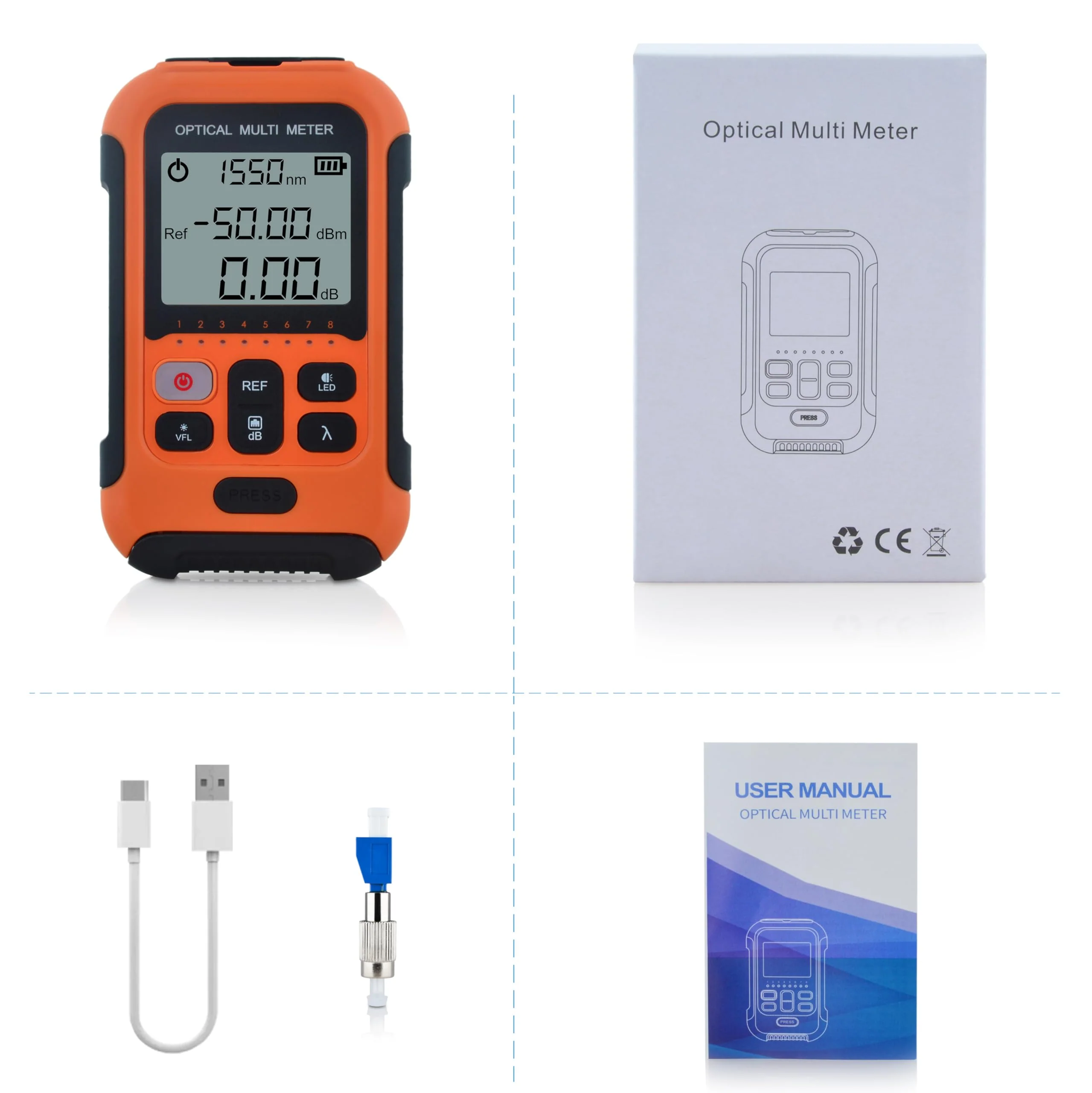 SKYSHL 800~1700nm -50~+26dBm Optical Power Meter and 650nm 30km VFL FTTH Optical Fiber Power Meter with 2.5 mm Universal Plug and FC/UPC-LC/UPC Adapter-SS103PVC12 SS103PVC12(800~1700nm -50~+26dBm) - Image 9