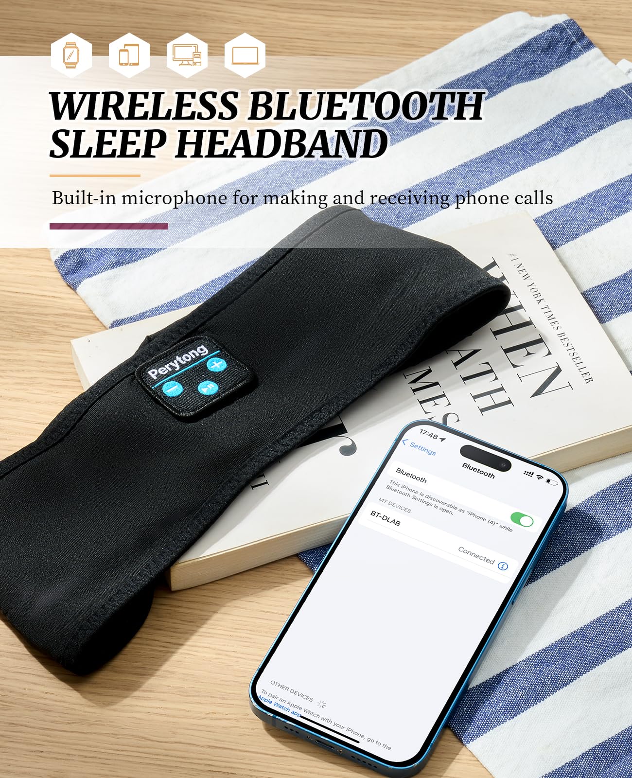 Sleep Headphones, Sports Headband Bluetooth Headphones, Wireless Music Sleeping Headphones, Long Time Play Headphone Band with Built in Speakers Perfect for Sleep,Workout,Running,Yoga,Travel - Image 8