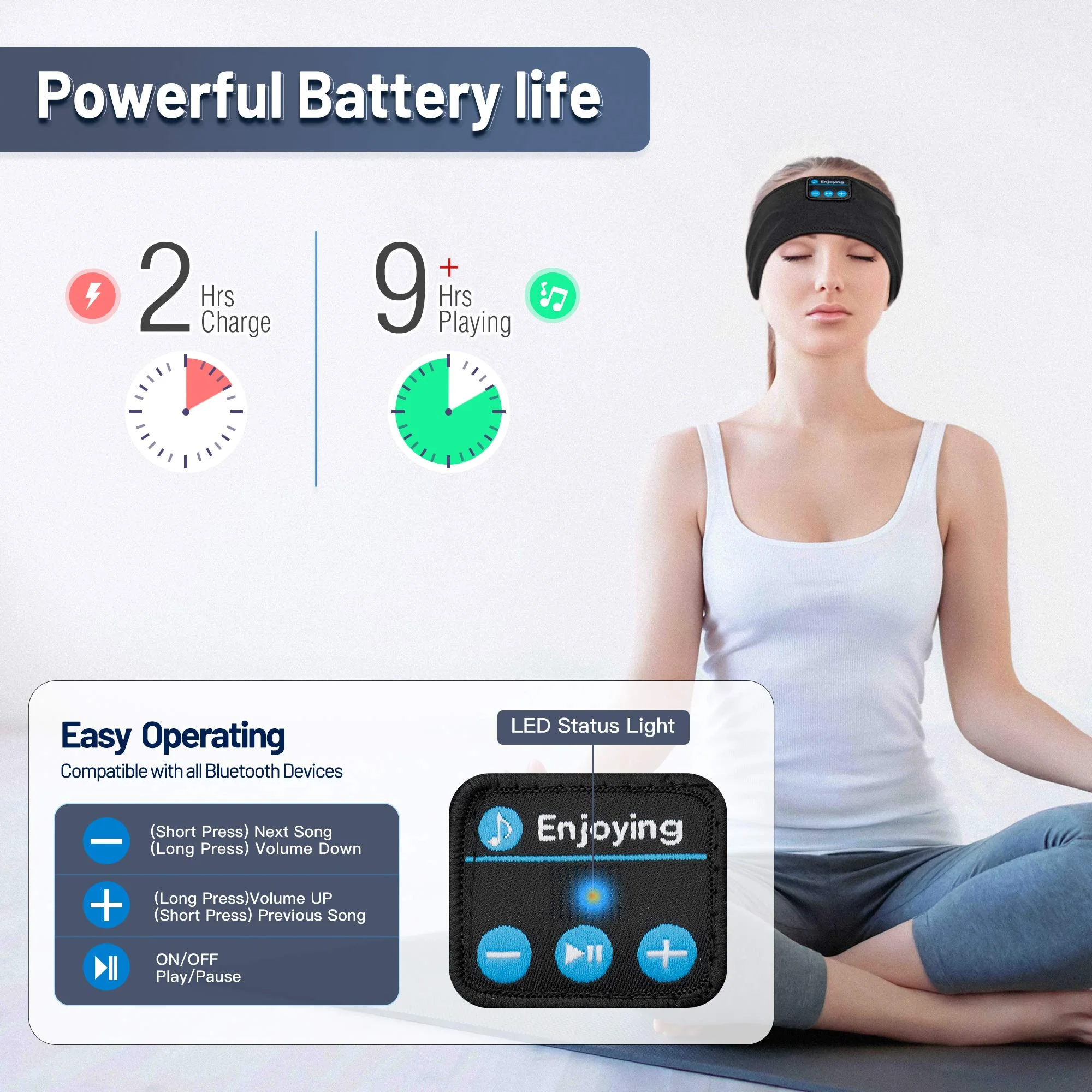 Sleep Headphones Wireless, Perytong Bluetooth Sports Headband Headphones with Ultra-Thin HD Stereo Speakers Perfect for Sleeping,Workout,Jogging,Yoga,Insomnia, Air Travel, Meditation Black - Image 4