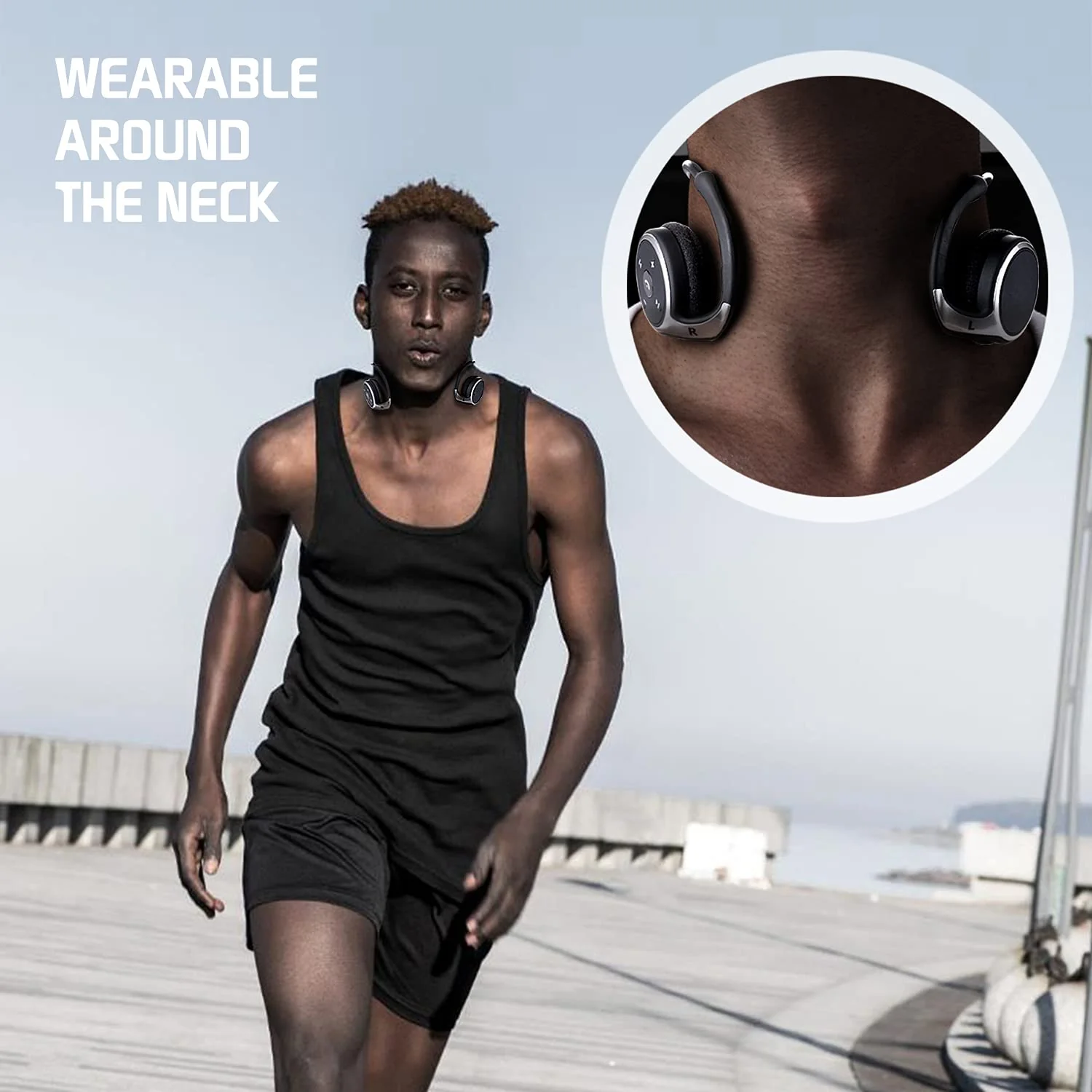Small Bluetooth Headphones Wrap Around Head - Sports Wireless Headset with Built in Microphone and Crystal-Clear Sound, Foldable and Carried in The Purse, and 12-Hour Battery Life, Black - Image 6