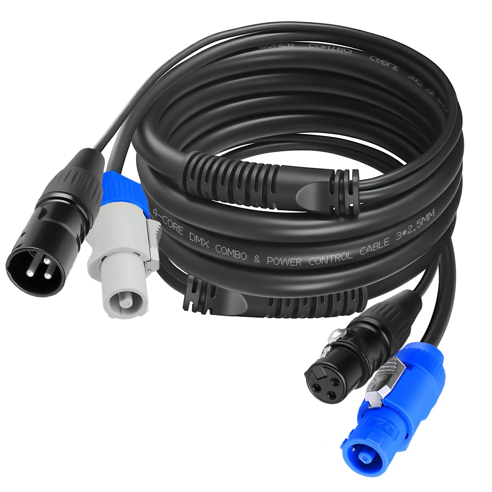 SMALL-EYE 3 Pin DMX & Power Con Combo Link Cable 10 ft – 14AWG Power Control DMX Male to Female Cord for Lighting Fixtures 10 Feet