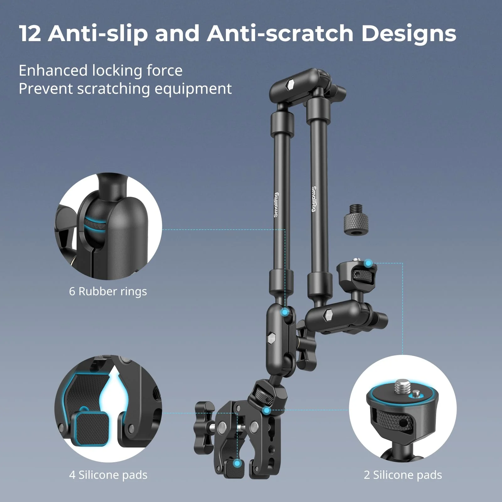 SMALLRIG 22" Magic Arm Clamp, Overhead Phone Mount Holder Stand, Flexible Desk Camera Mount, Articulating Friction Boom Arm, for POV Shot, Filming, Light, Webcam, Action Camera Double Ball Joints - Image 6