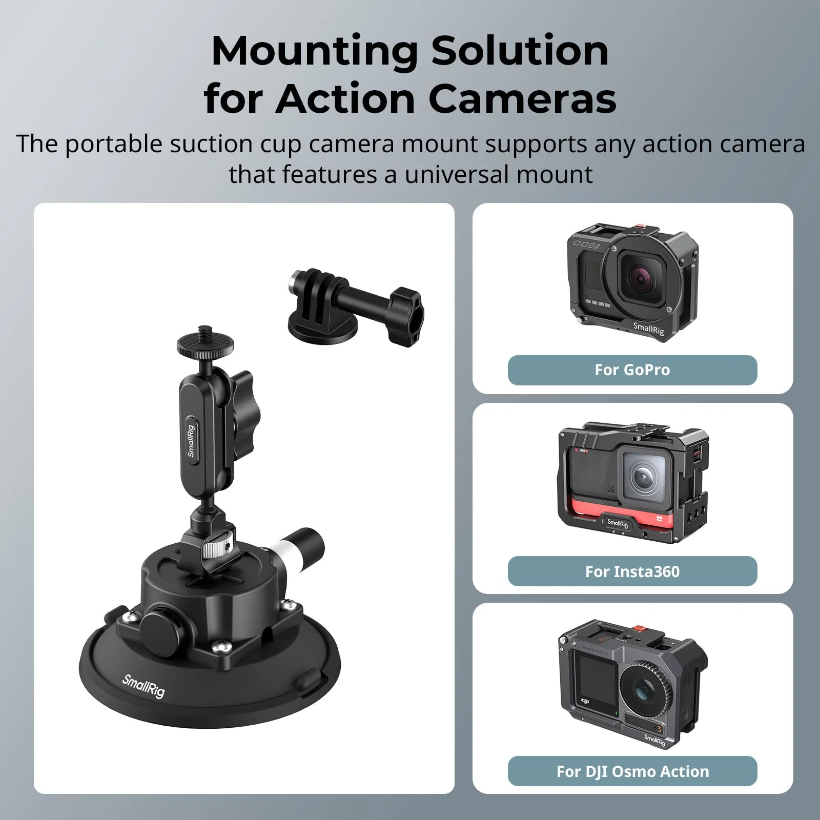 SMALLRIG 4.5" Suction Cup Mount with Ball Head Magic Arm, Camera Mount for DJI Osmo Action 5 Pro/4, for Insta360 x5, for Gopro 13/12,on Car Windshield or Window, Compatible with Action Cameras-5855 4.5" - Image 2