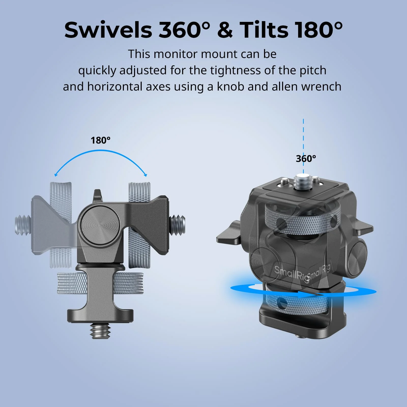 SmallRig Adjustable Camera Monitor Mount, 360° Swivel and 180° Tilt Monitor Holder, with 1/4"- 20 Screws, Bouncy Locating Pins, Anti-Twist Design, for Ninja V and V+ Monitors - Image 3