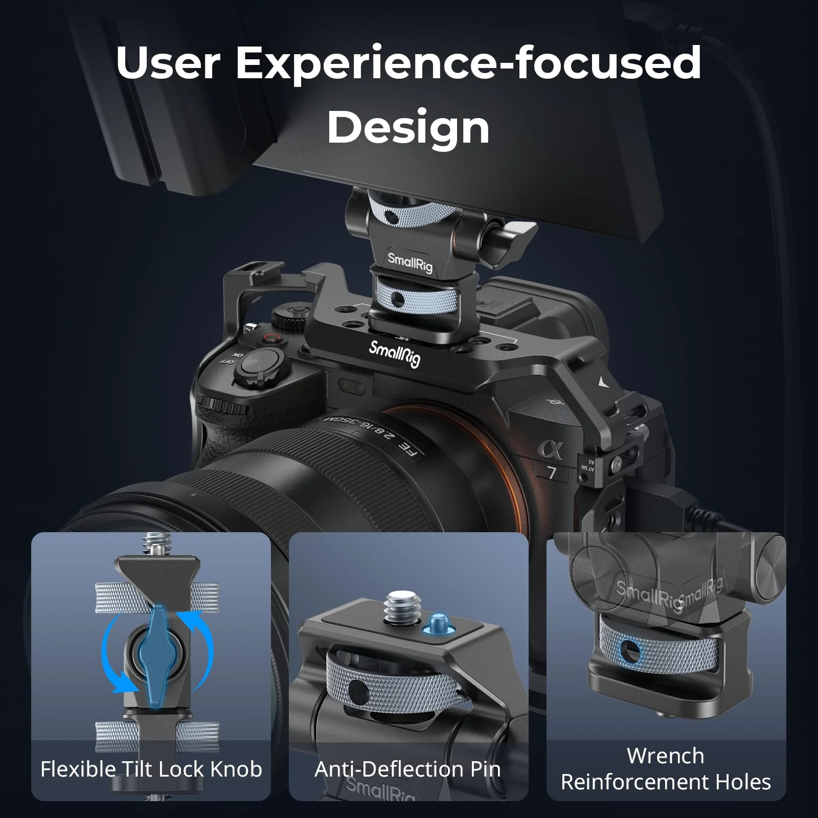 SmallRig Adjustable Camera Monitor Mount, 360° Swivel and 180° Tilt Monitor Holder, with 1/4"- 20 Screws, Bouncy Locating Pins, Anti-Twist Design, for Ninja V and V+ Monitors - Image 4