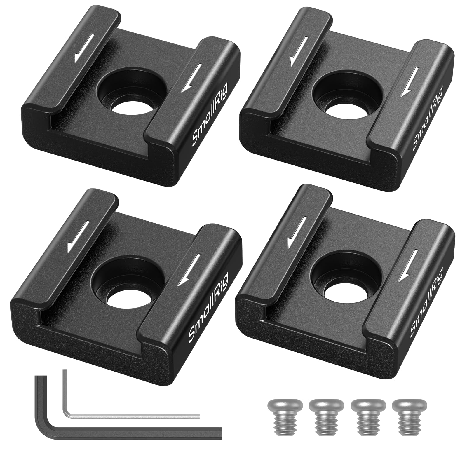 SmallRig Anti-Twist Cold Shoe Mount Adapter (4pcs) with 1/4"-20 Screws, for Flash LED Light Monitor Microphone, with Anti Twist Pins, Compatible with SmallRig Cage - 5033 4 Pieces