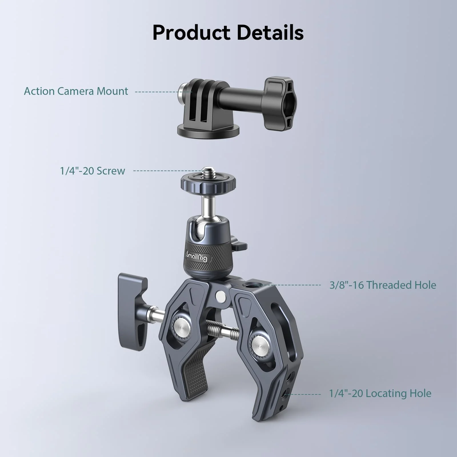 SMALLRIG Camera Mount Clamp, Gopro Motorcycle and Bike Handlebar Mount Kit, Super Clamp for DSLR, Action Camera, Gopro, Insta360, LED Light, Monitor, Max Load 3.5KG - Image 6