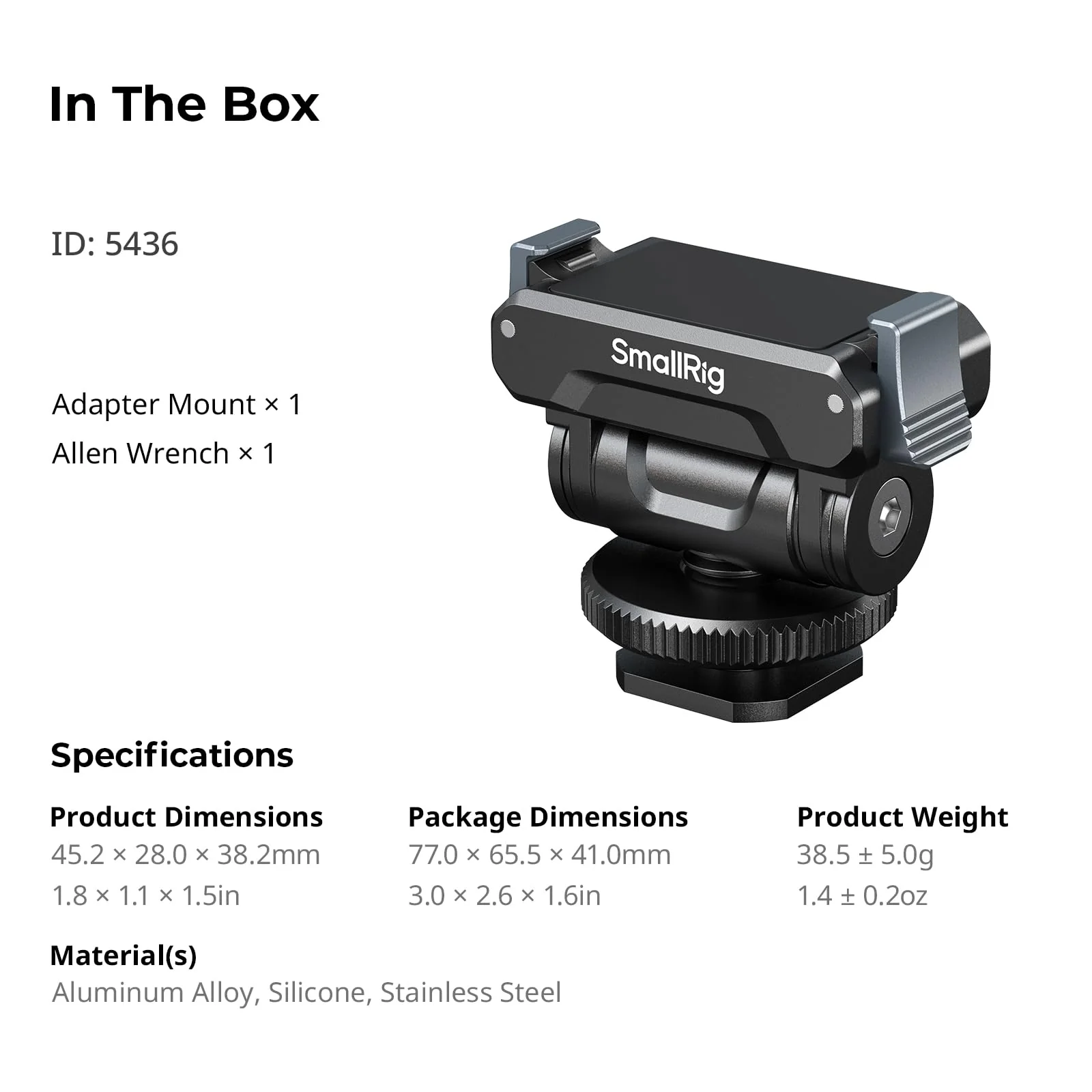 SMALLRIG Cold Shoe Adapter Mount for DJI Osmo 360 / Action 5 Pro / 4 / 3, with Quick Release Mount, 180° Tilt Adjustable - 5436 - Image 8