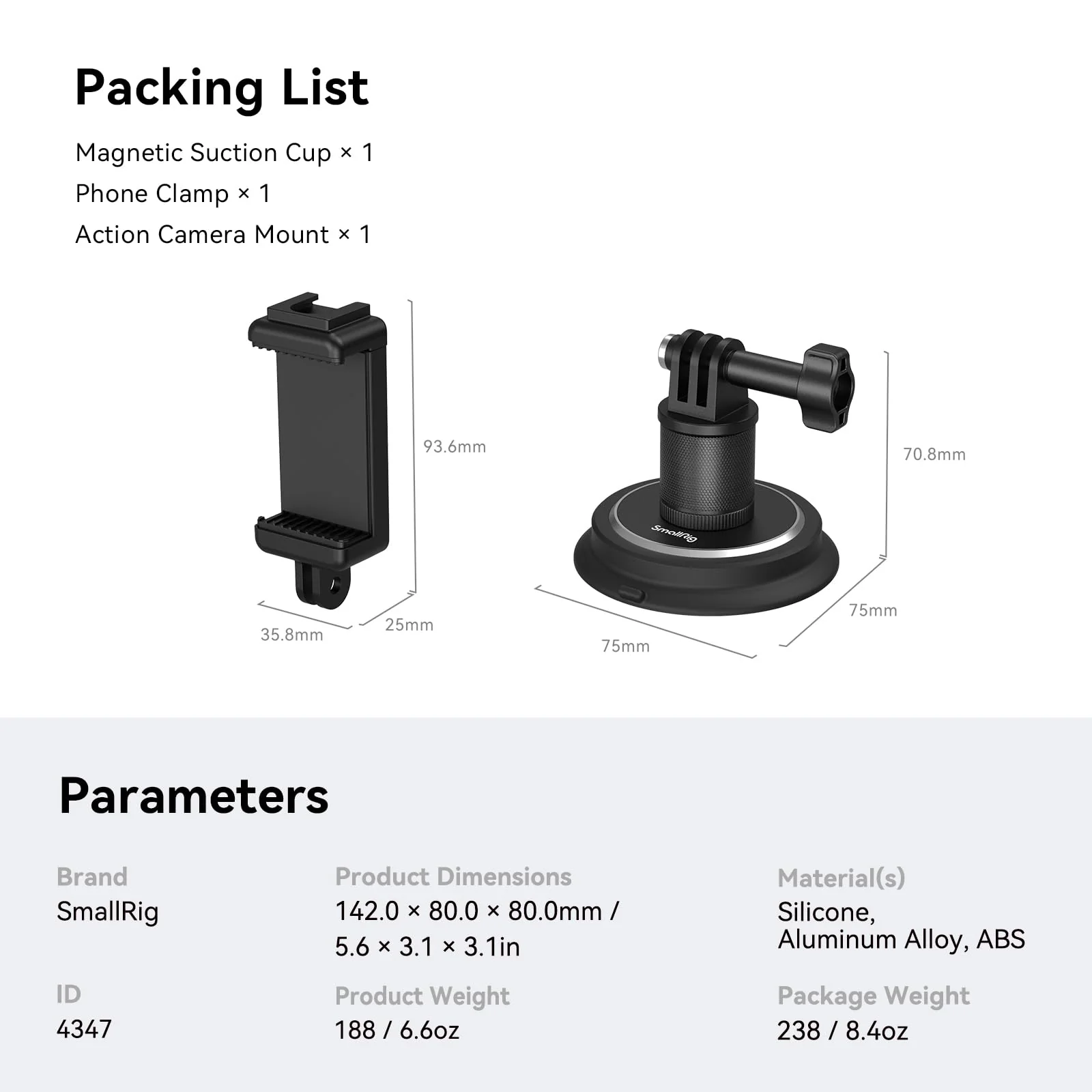 SMALLRIG Magnetic Mount for Gopro, Powerful Camera Car Mount Outside for Gopro, for Insta360 and Phone, 360?Rotation for Car and Gym Single magnetic mount w 360° base - Image 6