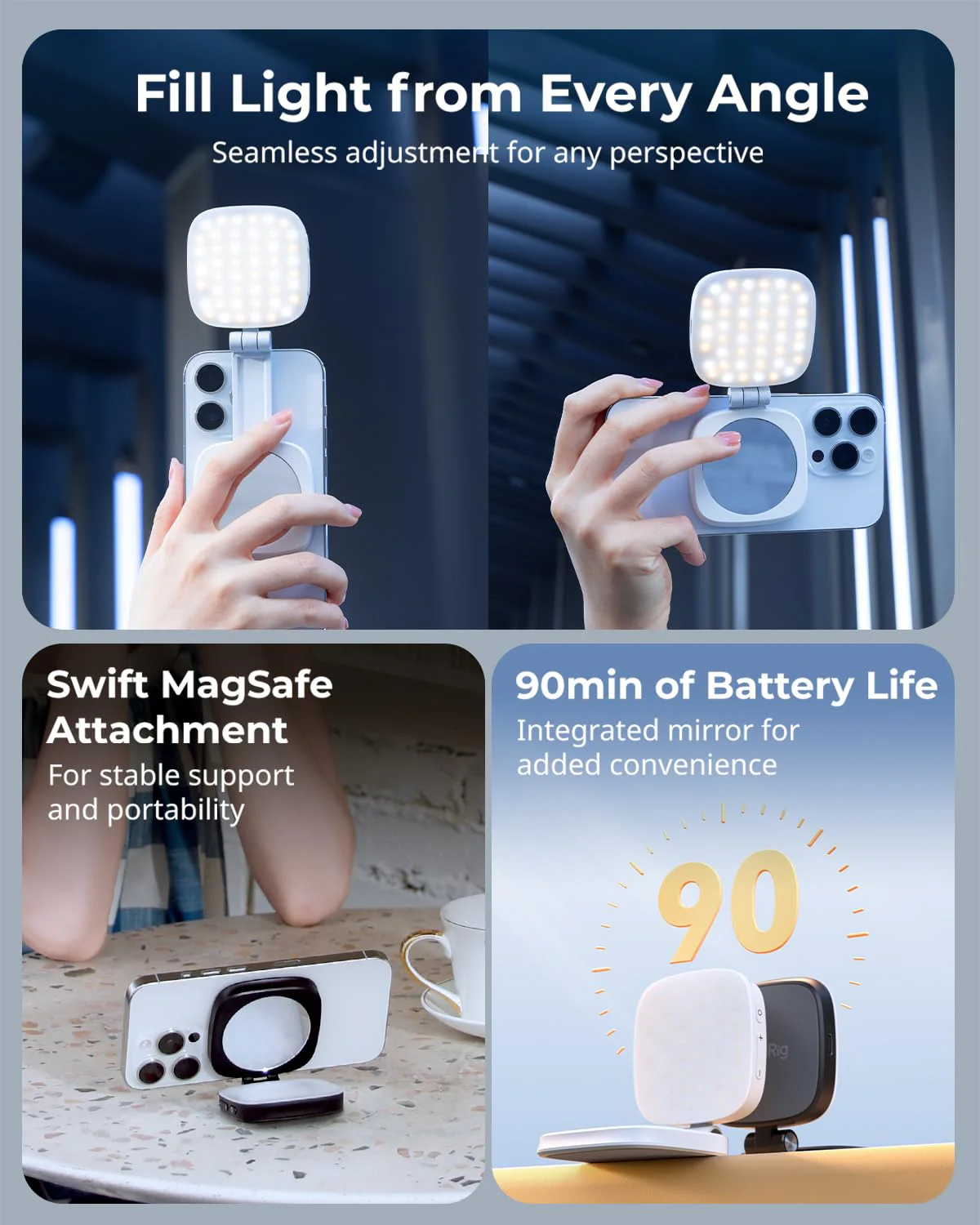 SmallRig Magnetic Selfie Light for iPhone, Phone Light with a Mirror, Instant Attachment for MagSafe, for Selfies, Video Conference, Vibe P48 Black - Image 3