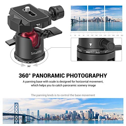 SmallRig Mini Ball Head, Tripod Head Camera 360° Panoramic with 1/4" Screw 3/8" Thread Mount and Quick Release Plate Metal Ball Joint for Monopod, DSLR, Phone, Gopro, Max Load 4.4lbs/2kg - BUT2665 - Image 2