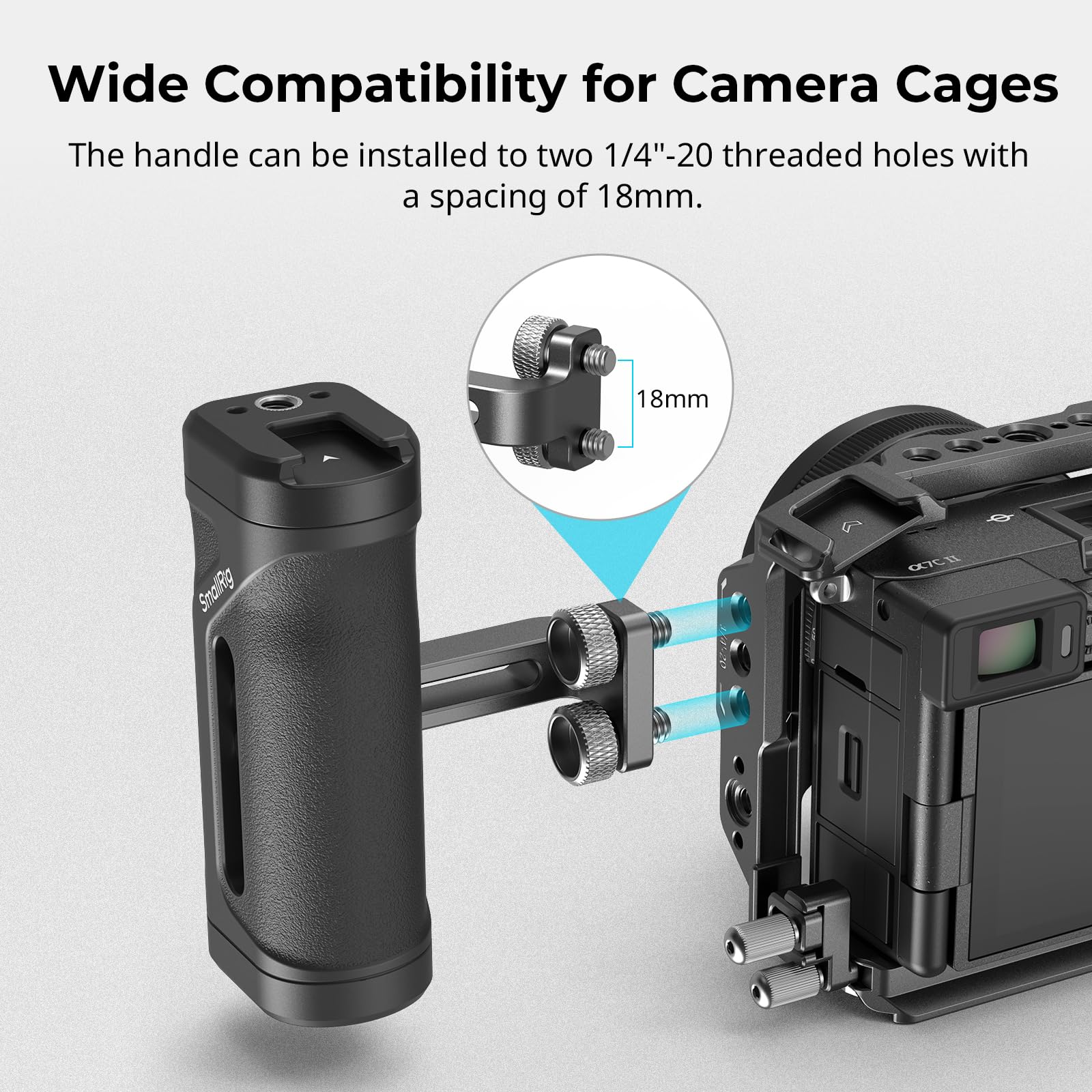 SmallRig Mini Side Handle for 1/4"-20 Threaded Holes, Camera Cage Handle for Left or Right Hand, Up and Down Adjustable, with Built-in Cold Shoe & Threaded Hole - 4755 Mini Screw Side Handle - Image 2